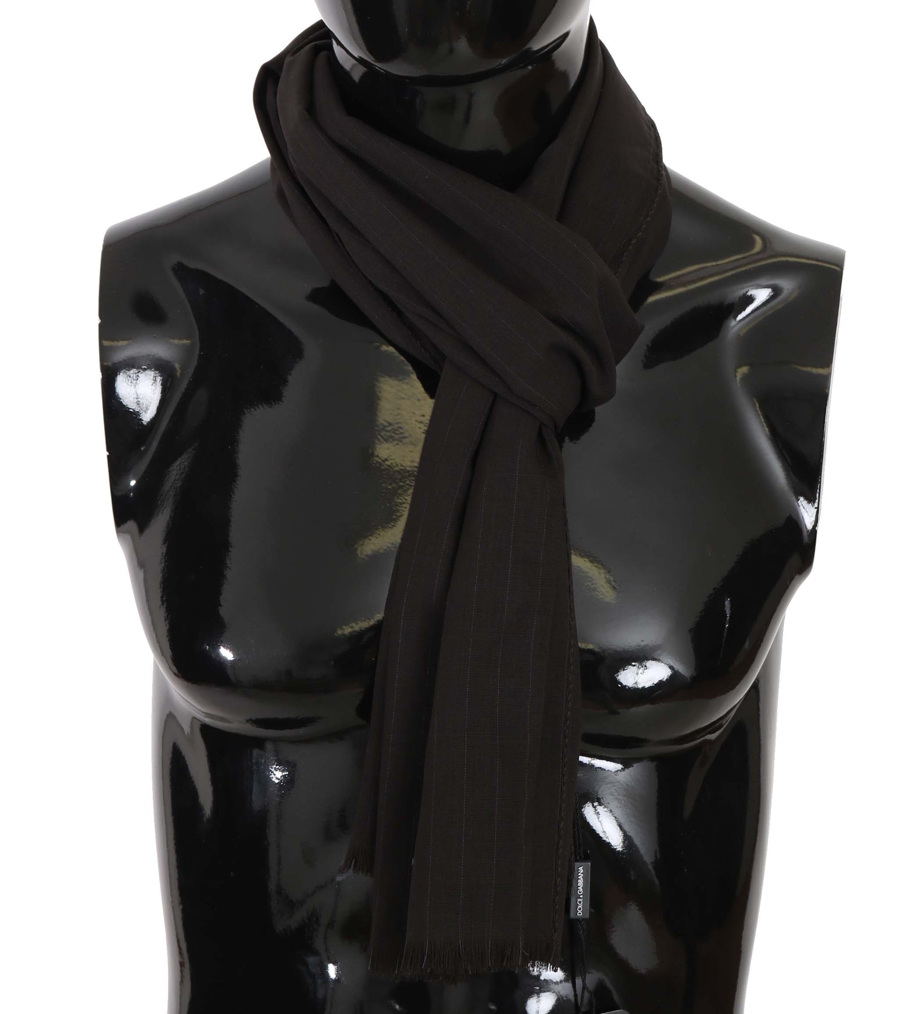 Dolce & Gabbana Dark Gray Virgin Wool Striped Pattern Wrap Scarf | Regal Royce