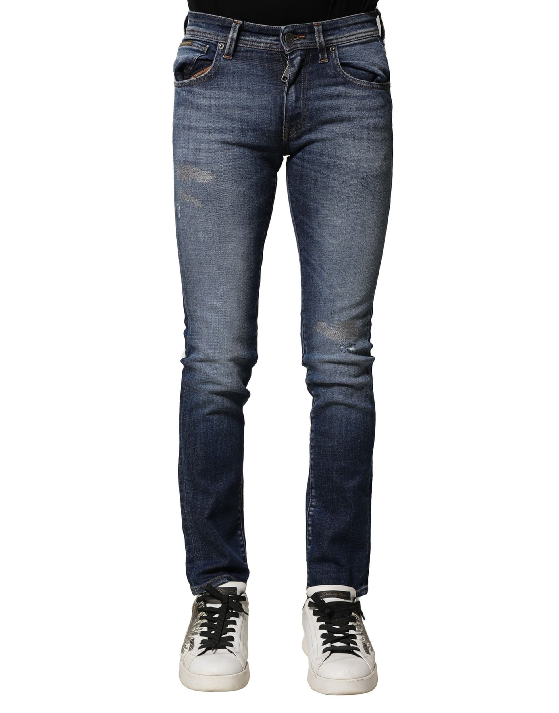 Dolce & Gabbana Blue Washed Cotton Slim Fit Men Denim Jeans