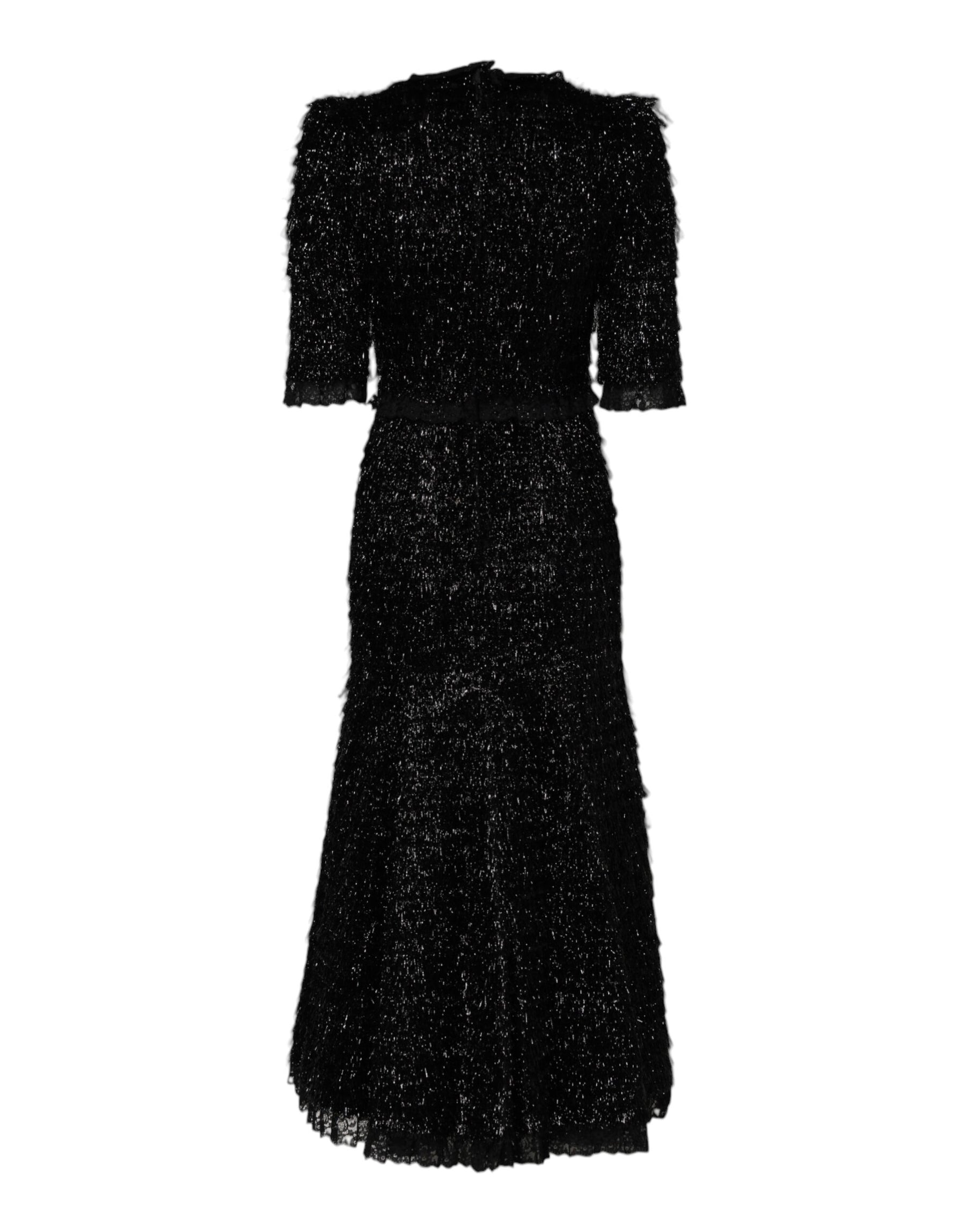 Dolce & Gabbana Metallic Black Polyester A-line Midi Dress | Regal Royce