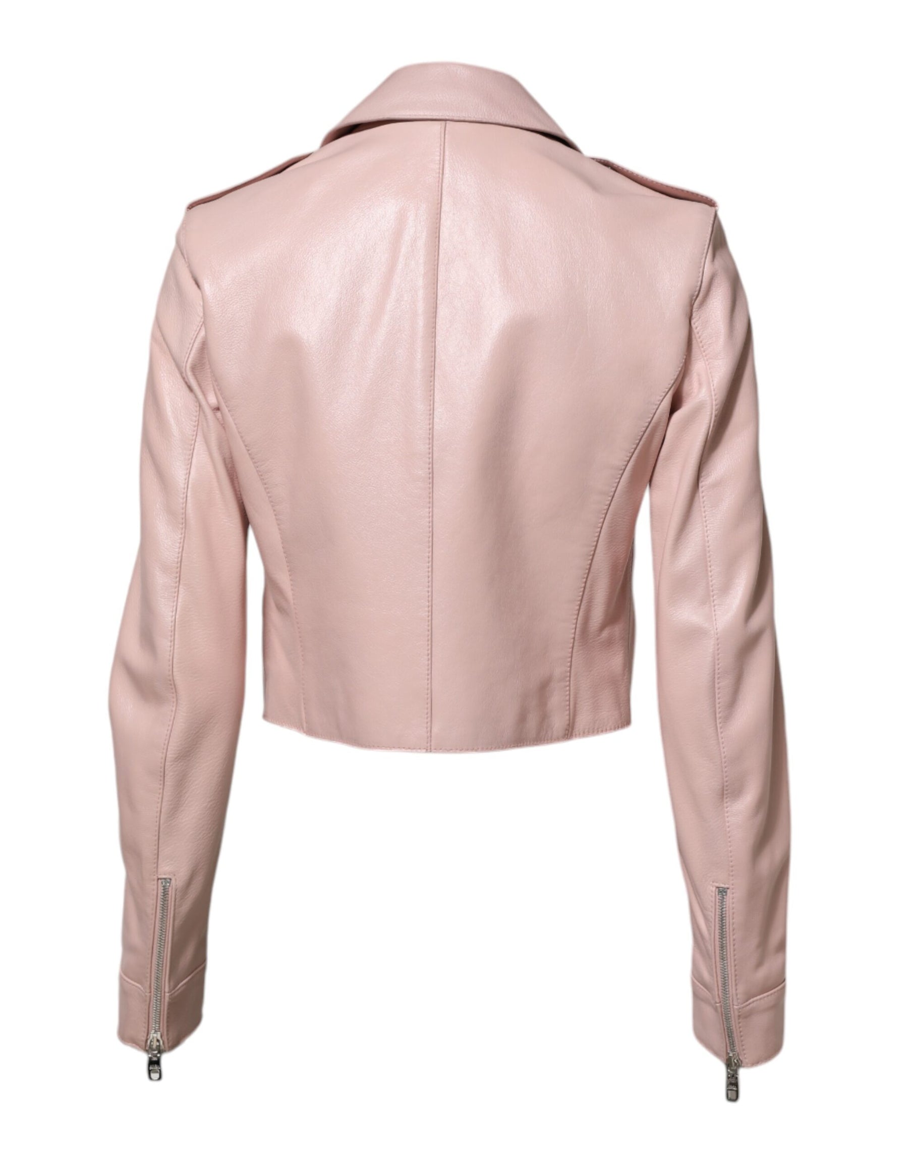 Dolce & Gabbana Light Pink Collar Leather Women Biker Jacket | Regal Royce