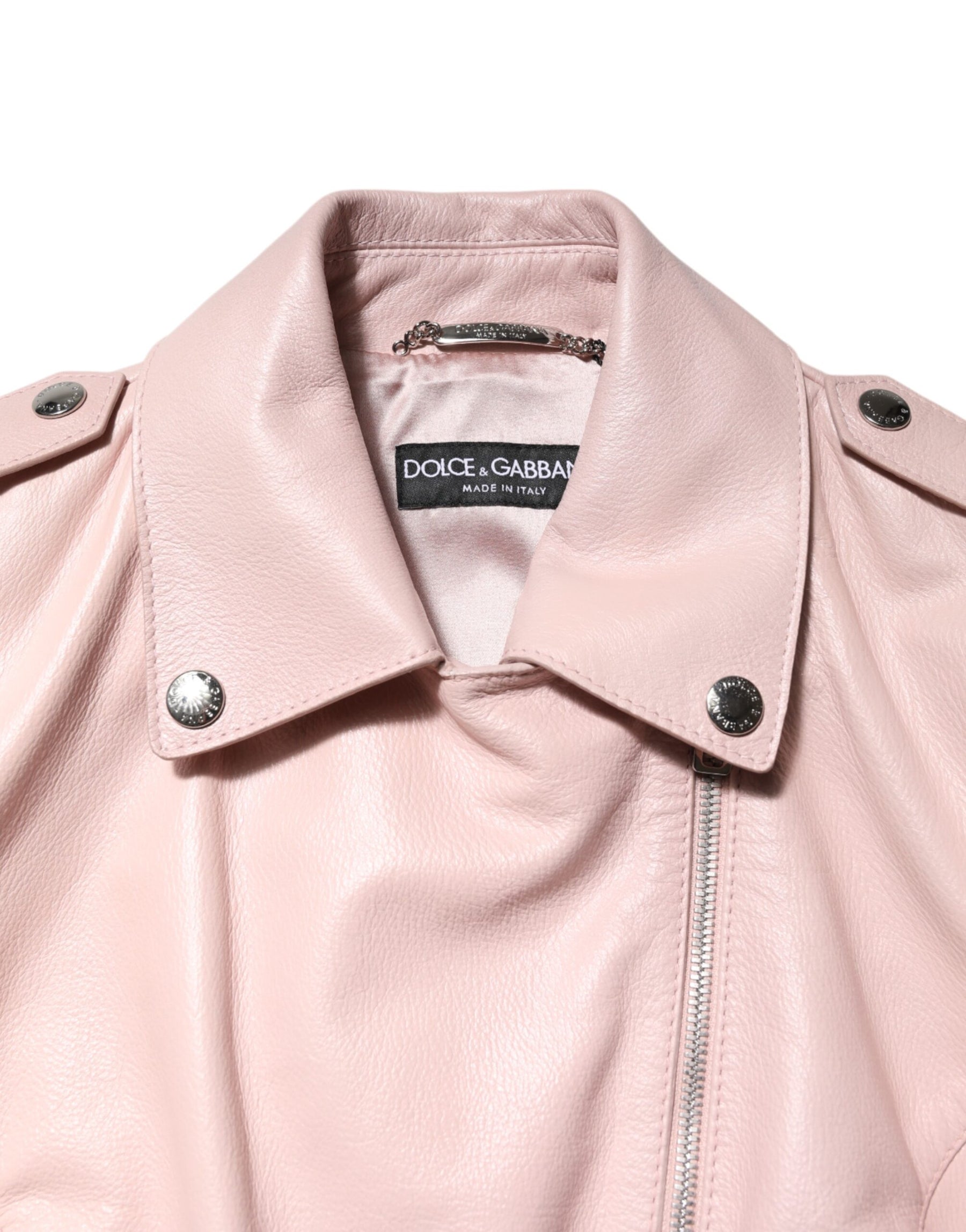 Dolce & Gabbana Light Pink Collar Leather Women Biker Jacket | Regal Royce