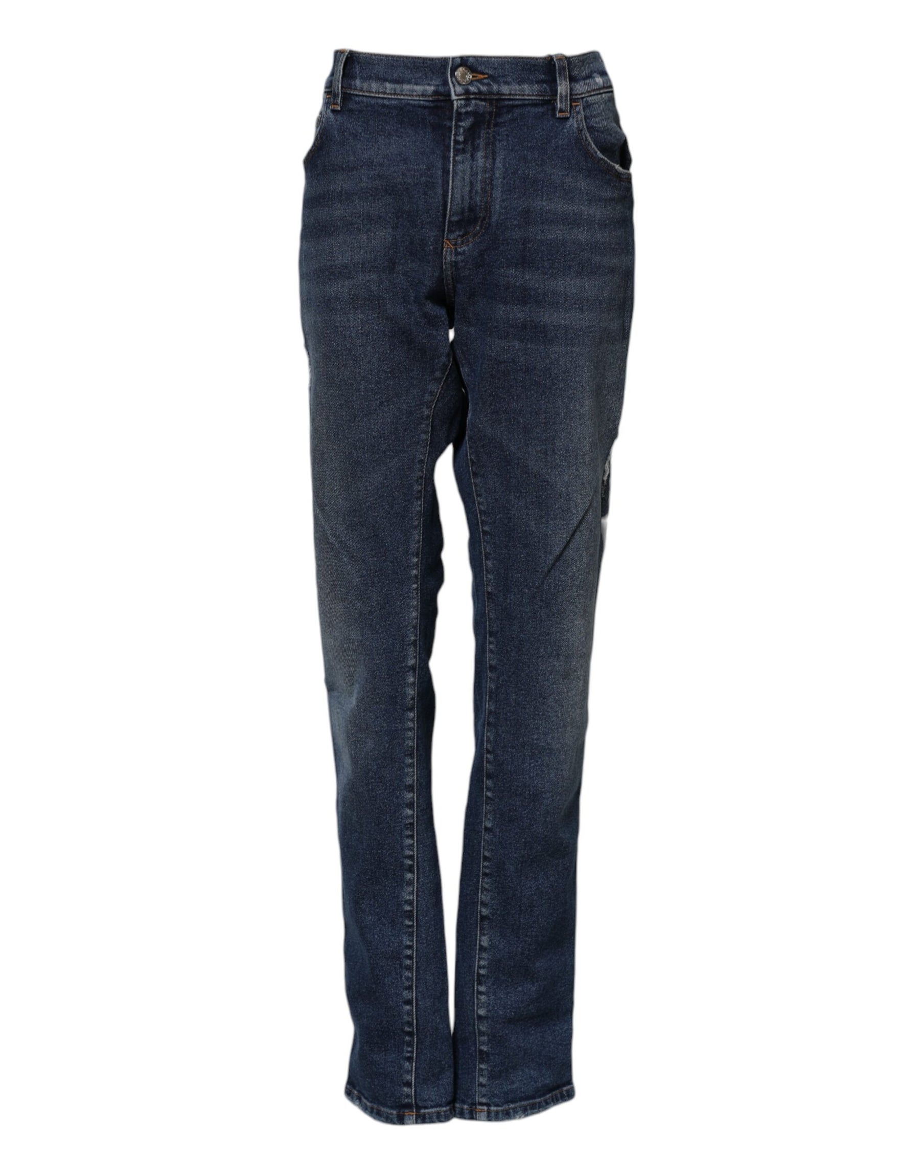 Dolce & Gabbana Blue Cotton Mid Waisted Straight Denim Jeans | Regal Royce