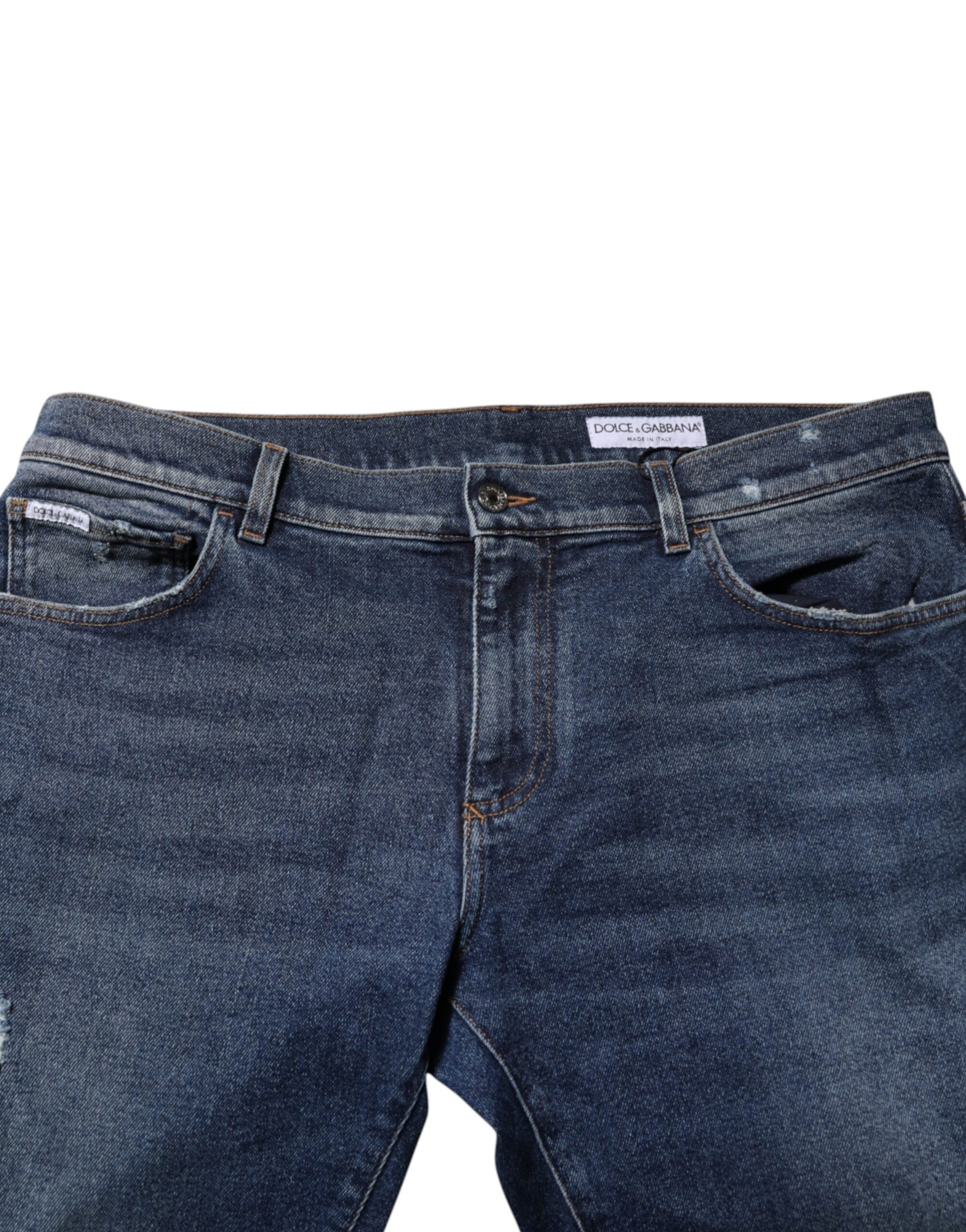 Dolce & Gabbana Blue Cotton Mid Waisted Straight Denim Jeans | Regal Royce