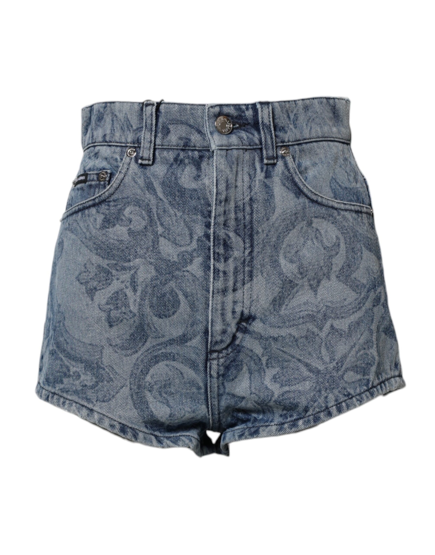 Dolce & Gabbana Blue Floral Print Denim Cotton Hot Pants Shorts | Regal Royce