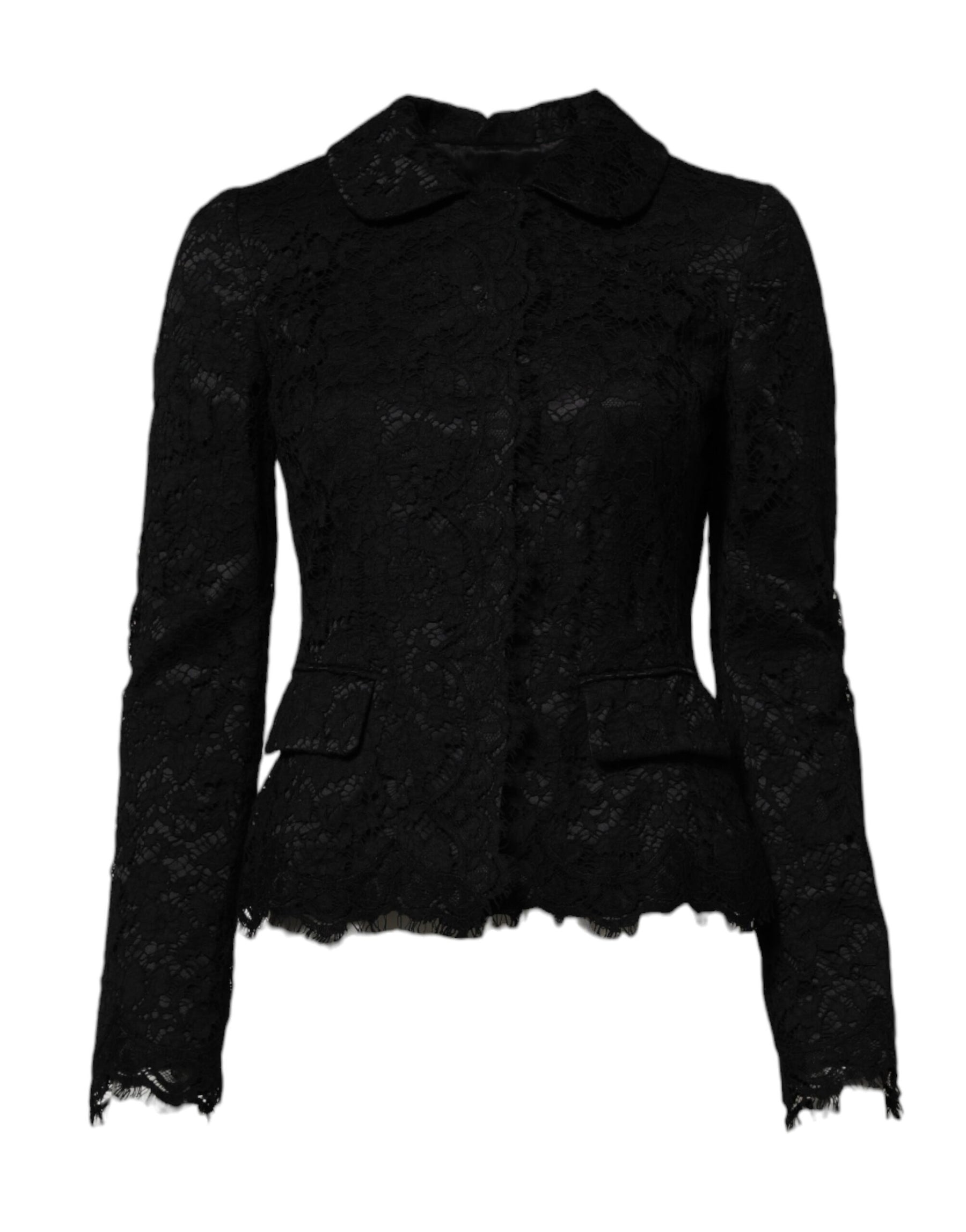Dolce & Gabbana Black Floral Lace Cotton Collared Jacket | Regal Royce