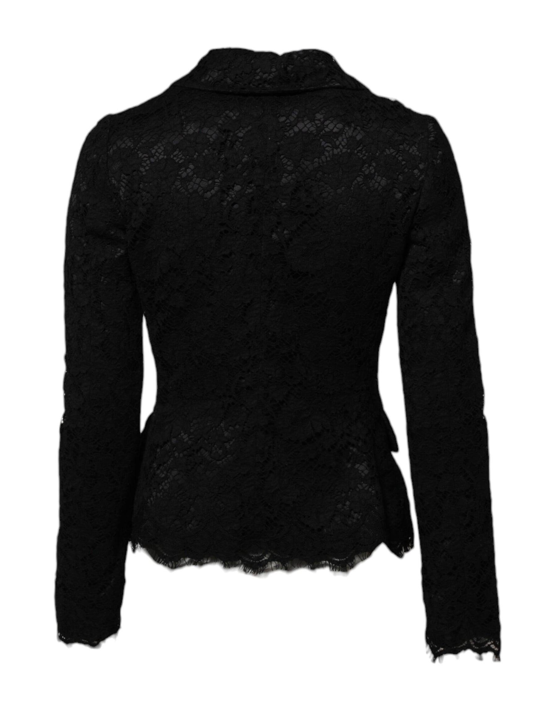 Dolce & Gabbana Black Floral Lace Cotton Collared Jacket | Regal Royce