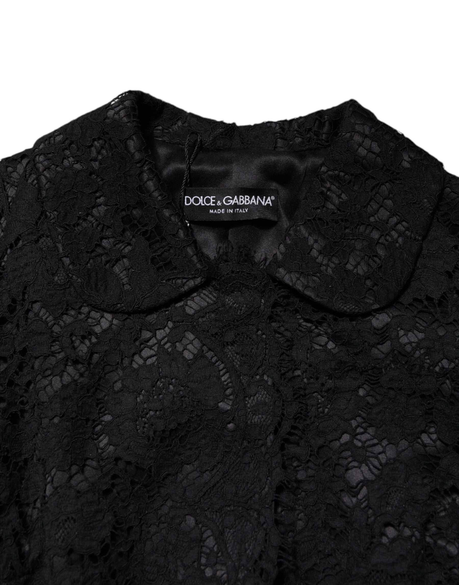 Dolce & Gabbana Black Floral Lace Cotton Collared Jacket | Regal Royce