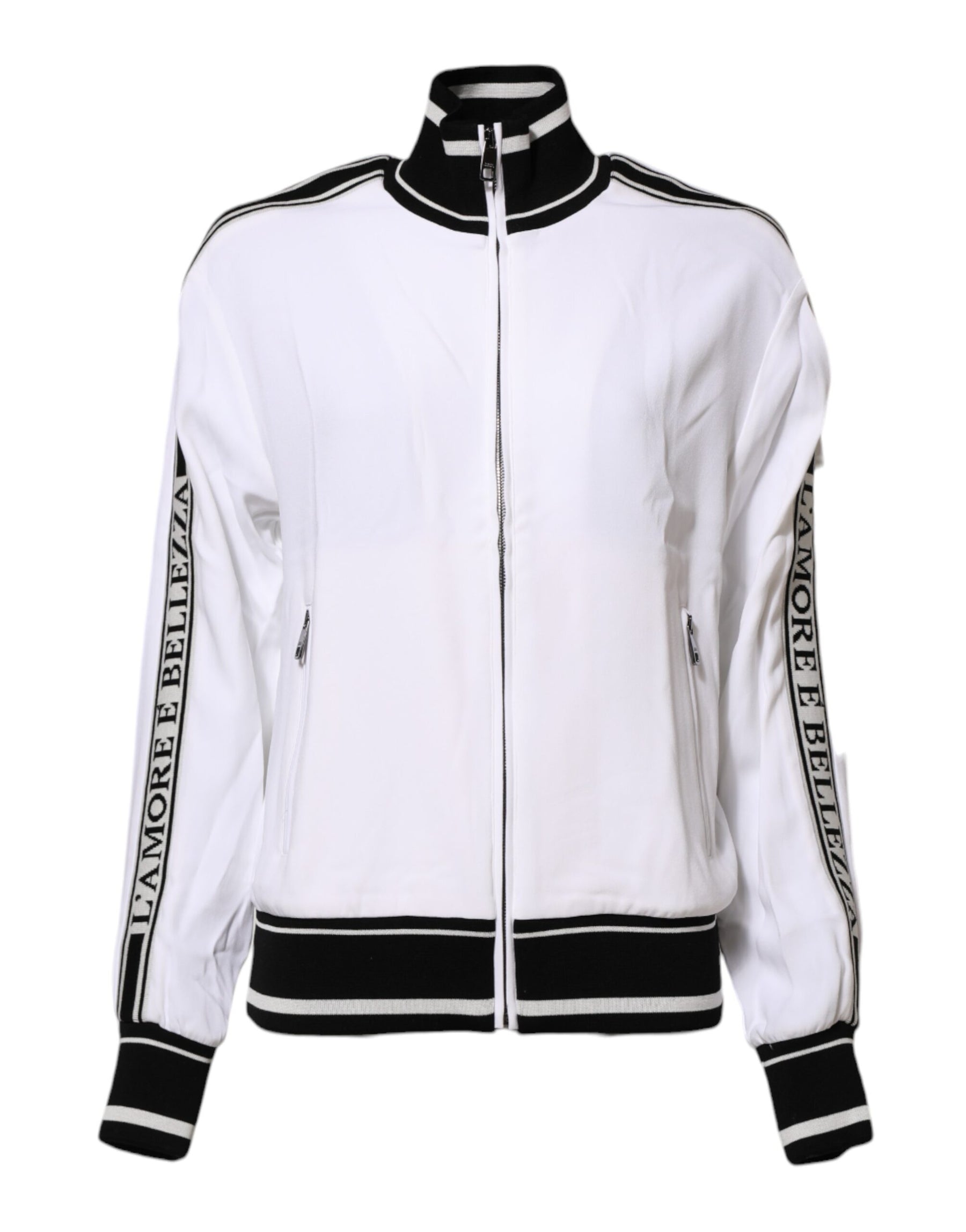 Dolce & Gabbana White Viscose Logo Women Full Zip Jacket | Regal Royce