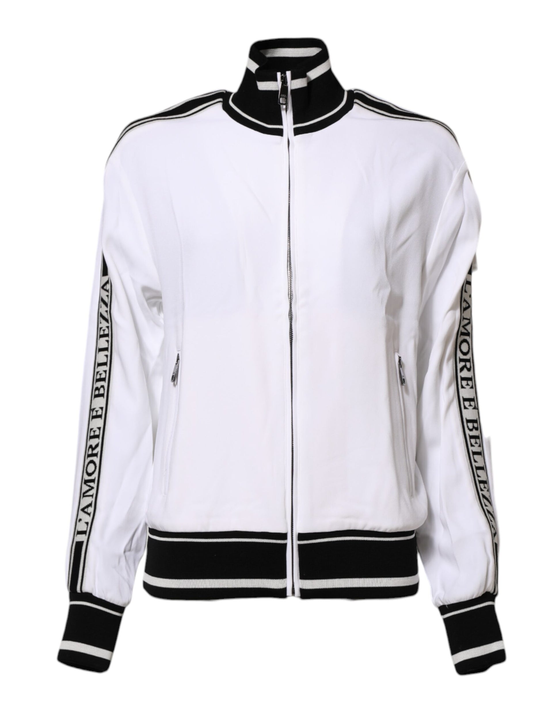 Dolce & Gabbana White Viscose Logo Women Full Zip Jacket