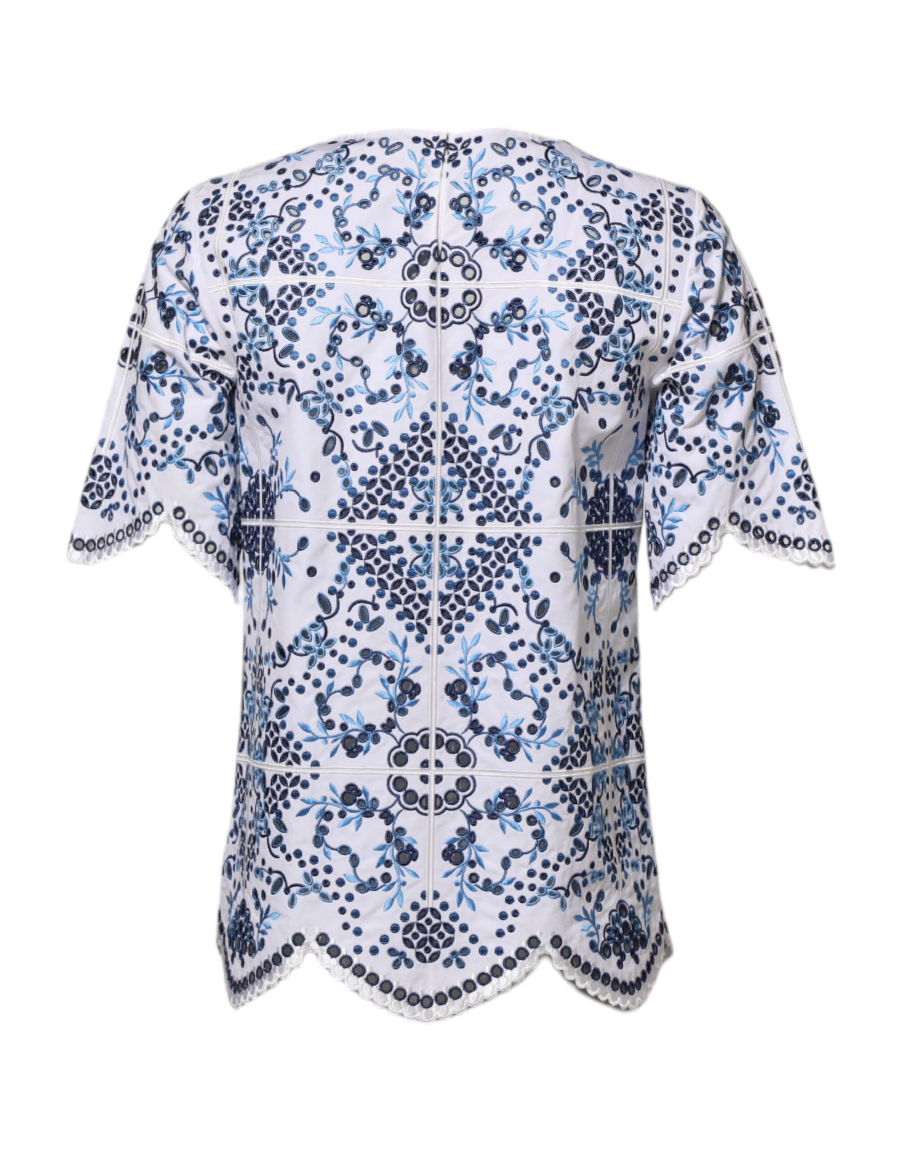 Dolce & Gabbana Blue Lace Eyelet Crew Neck Blouse Top | Regal Royce