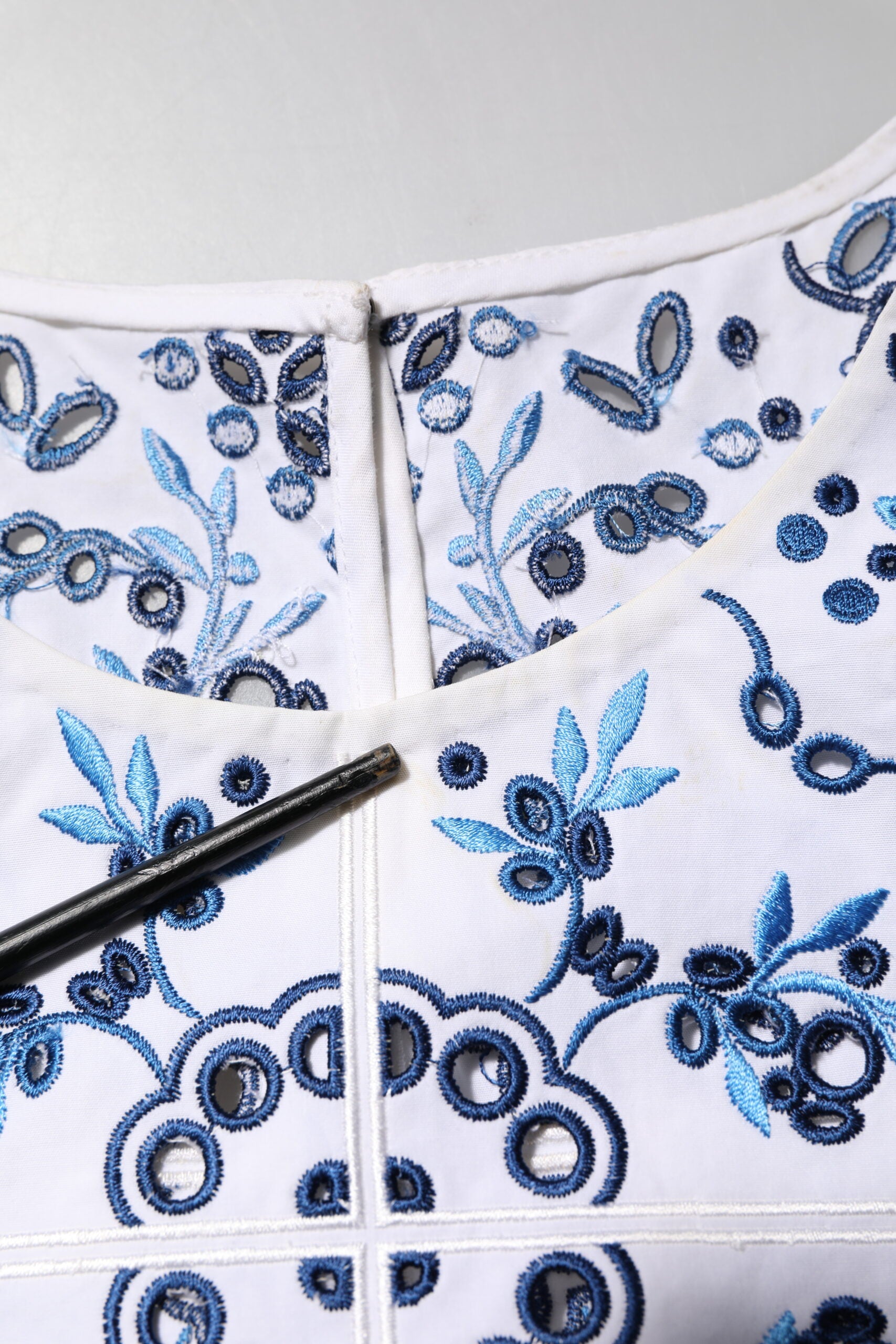 Dolce & Gabbana Blue Lace Eyelet Crew Neck Blouse Top | Regal Royce