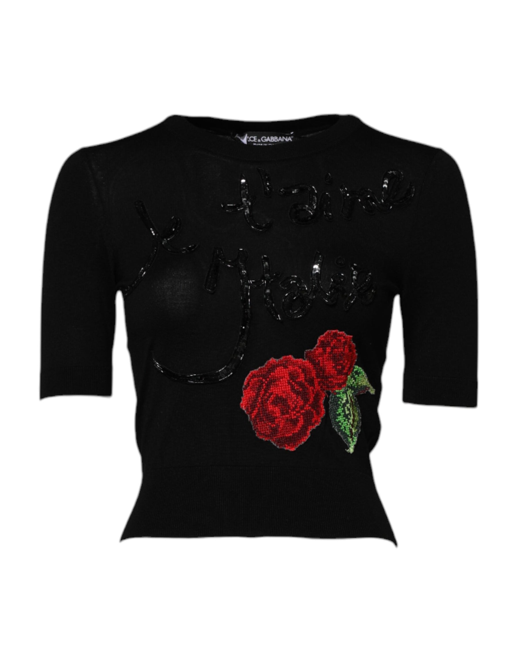 Dolce & Gabbana Black Rose Sequin Embellishments Blouse Top | Regal Royce