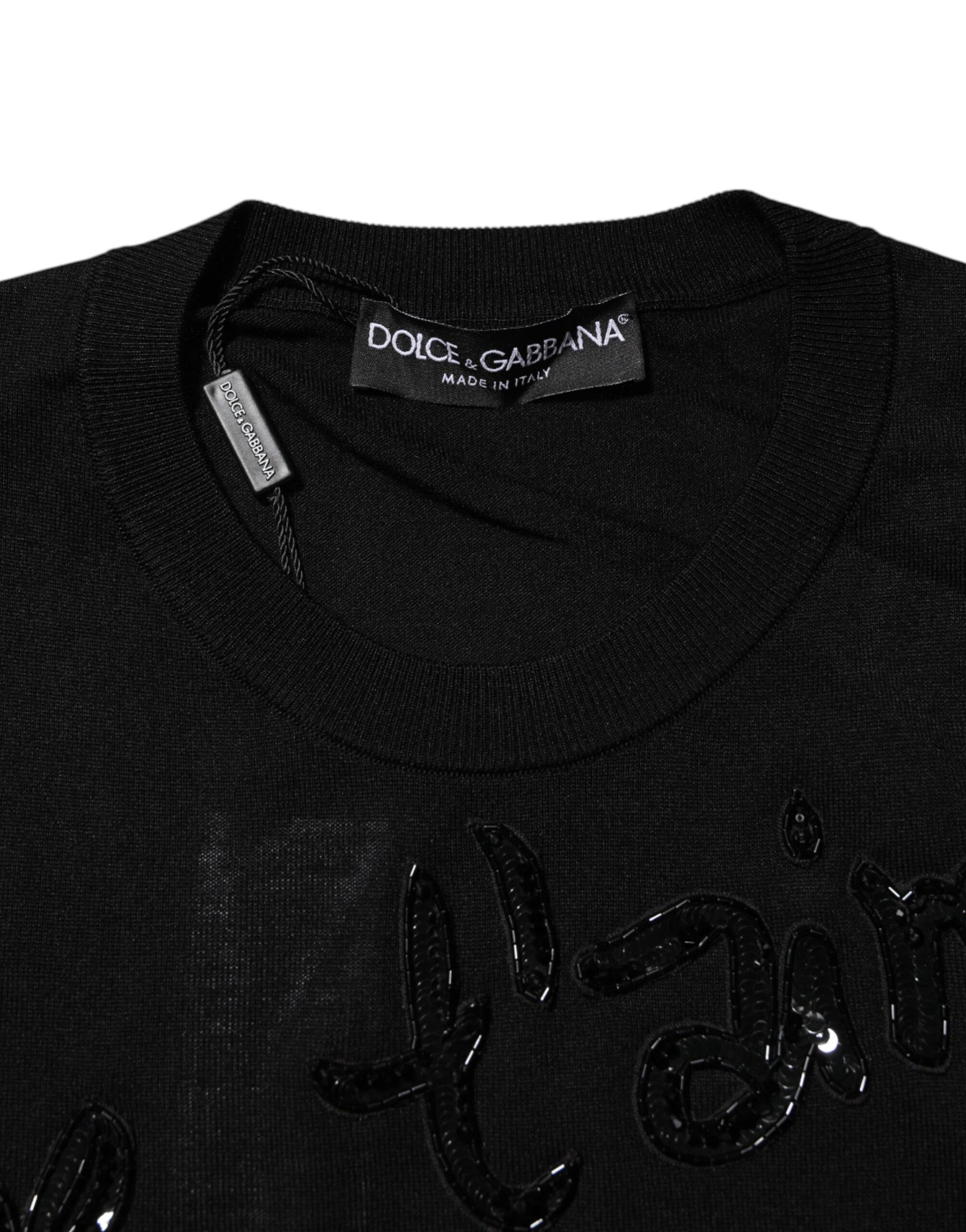 Dolce & Gabbana Black Rose Sequin Embellishments Blouse Top | Regal Royce