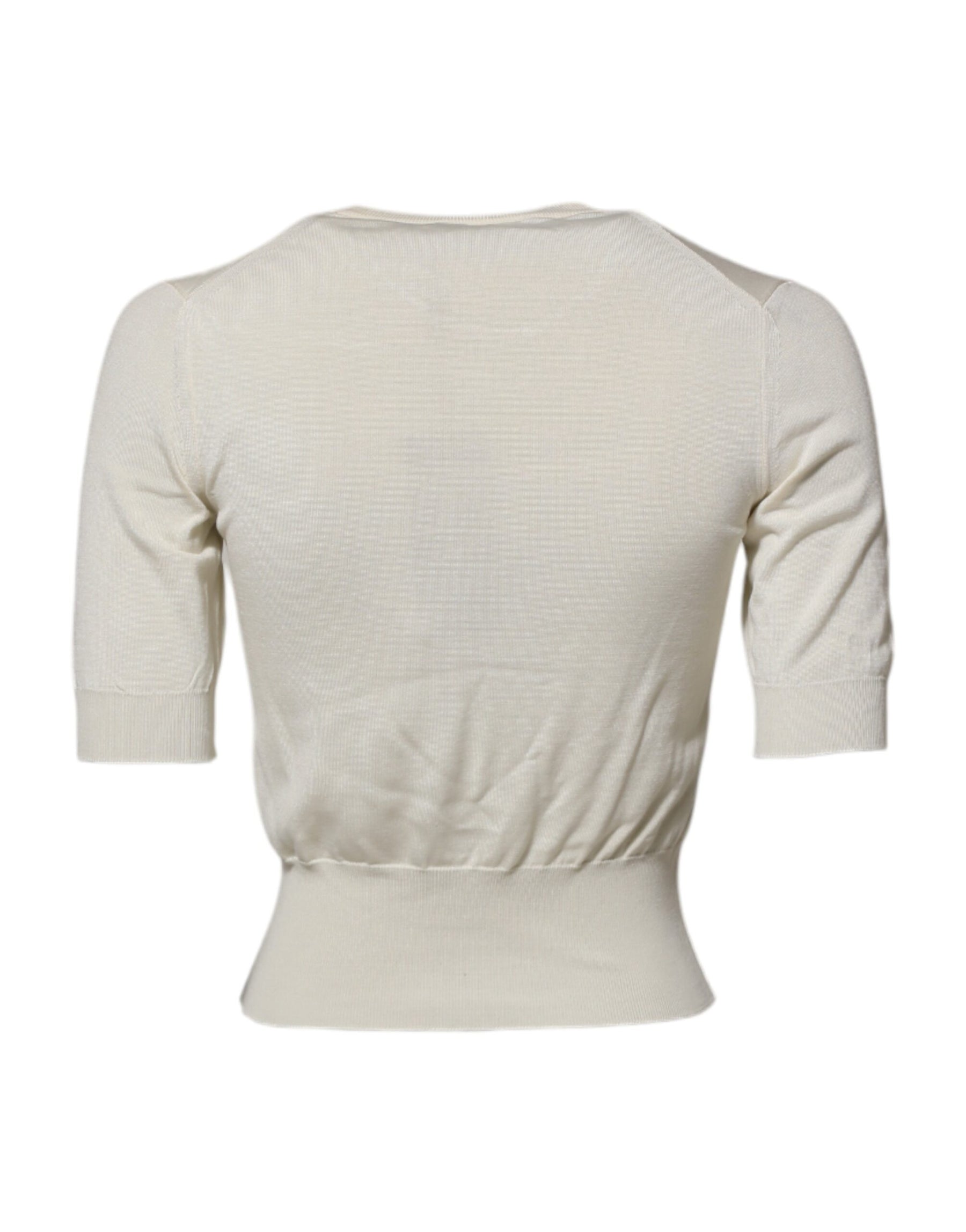 Dolce & Gabbana White Silk Short Sleeves Blouse Pullover Top | Regal Royce