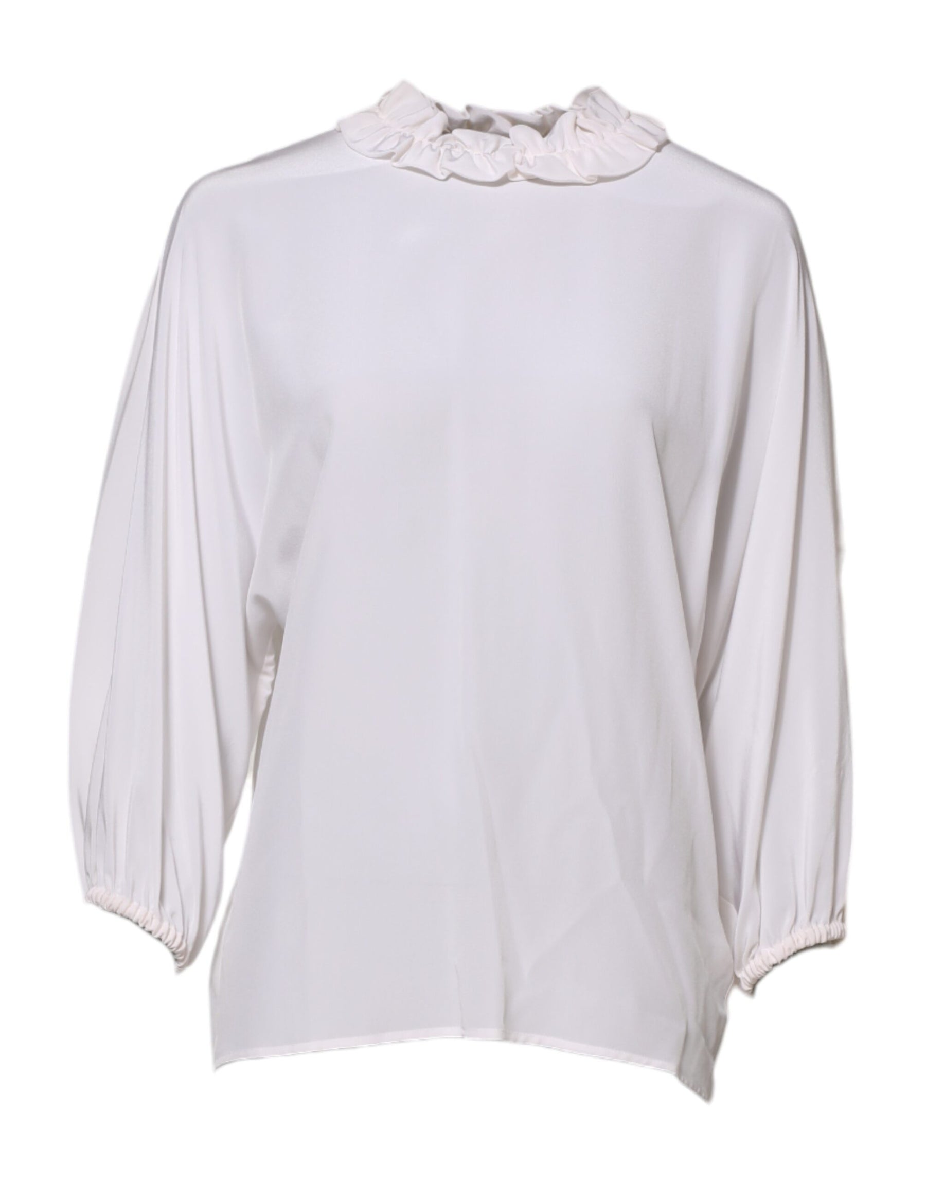 Dolce & Gabbana White Ruffled Neckline Blouse Pullover Top | Regal Royce