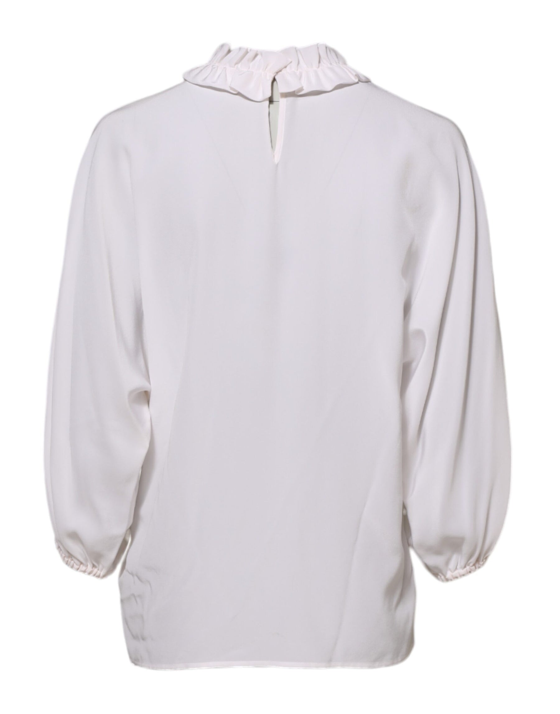 Dolce & Gabbana White Ruffled Neckline Blouse Pullover Top | Regal Royce