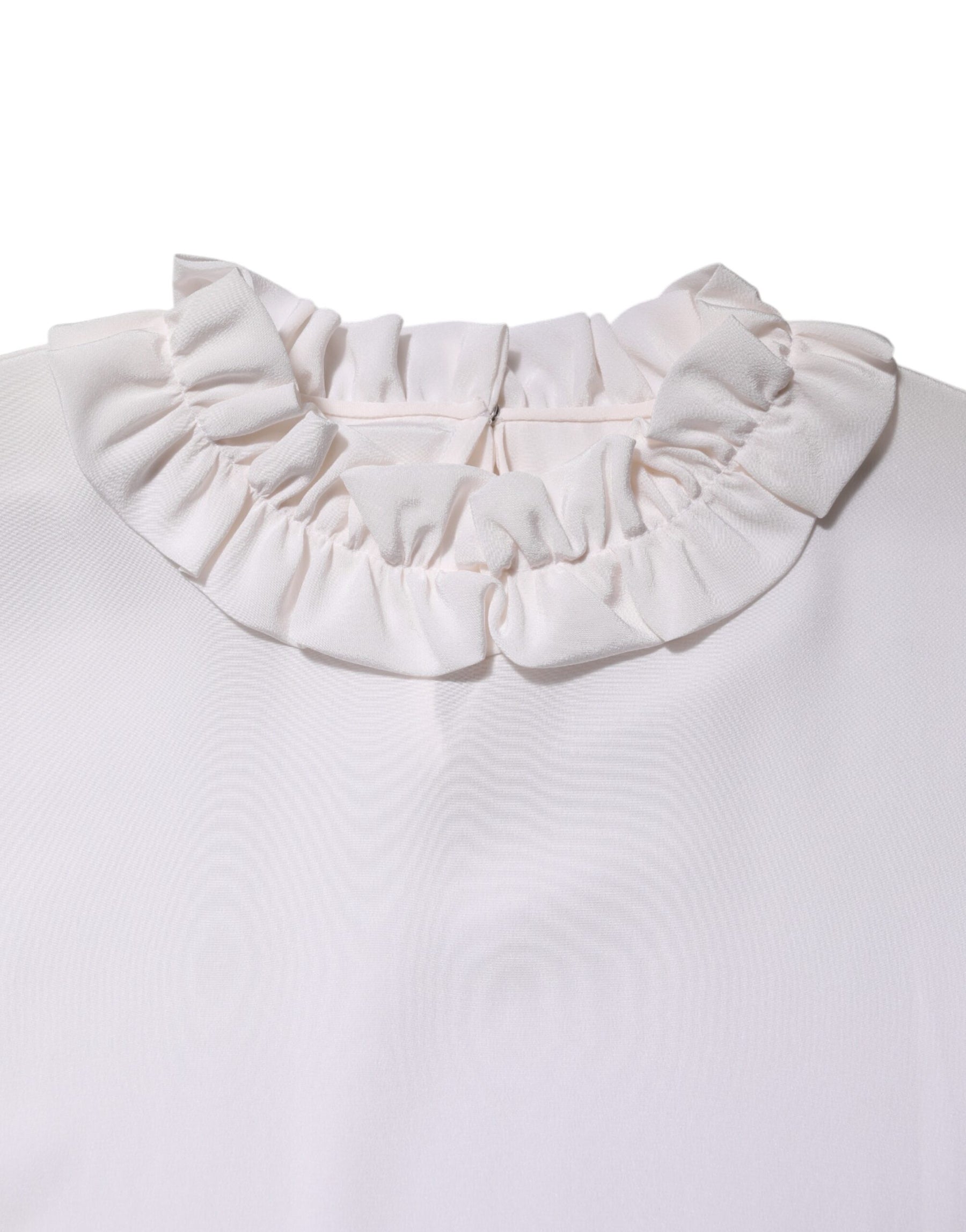 Dolce & Gabbana White Ruffled Neckline Blouse Pullover Top | Regal Royce