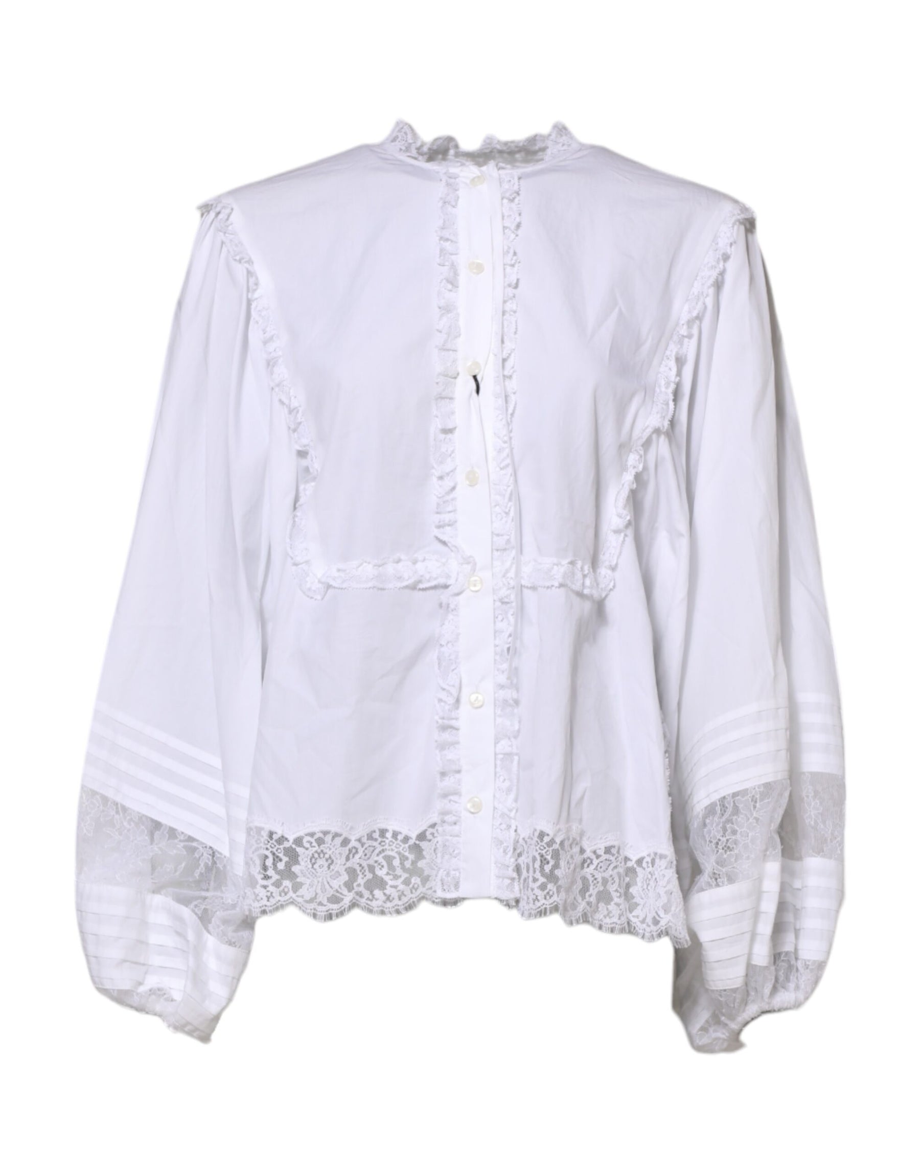 Dolce & Gabbana White Ruffled Lace Embellished Blouse Top | Regal Royce
