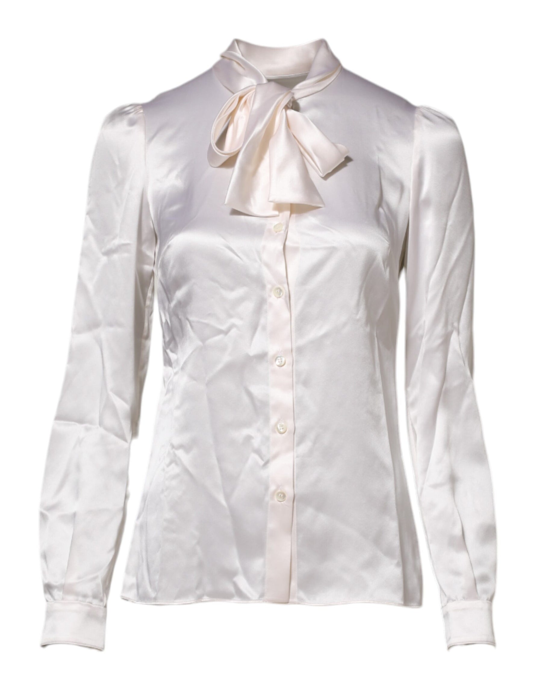 Dolce & Gabbana White Ascot Collar Long Sleeve Blouse Top | Regal Royce