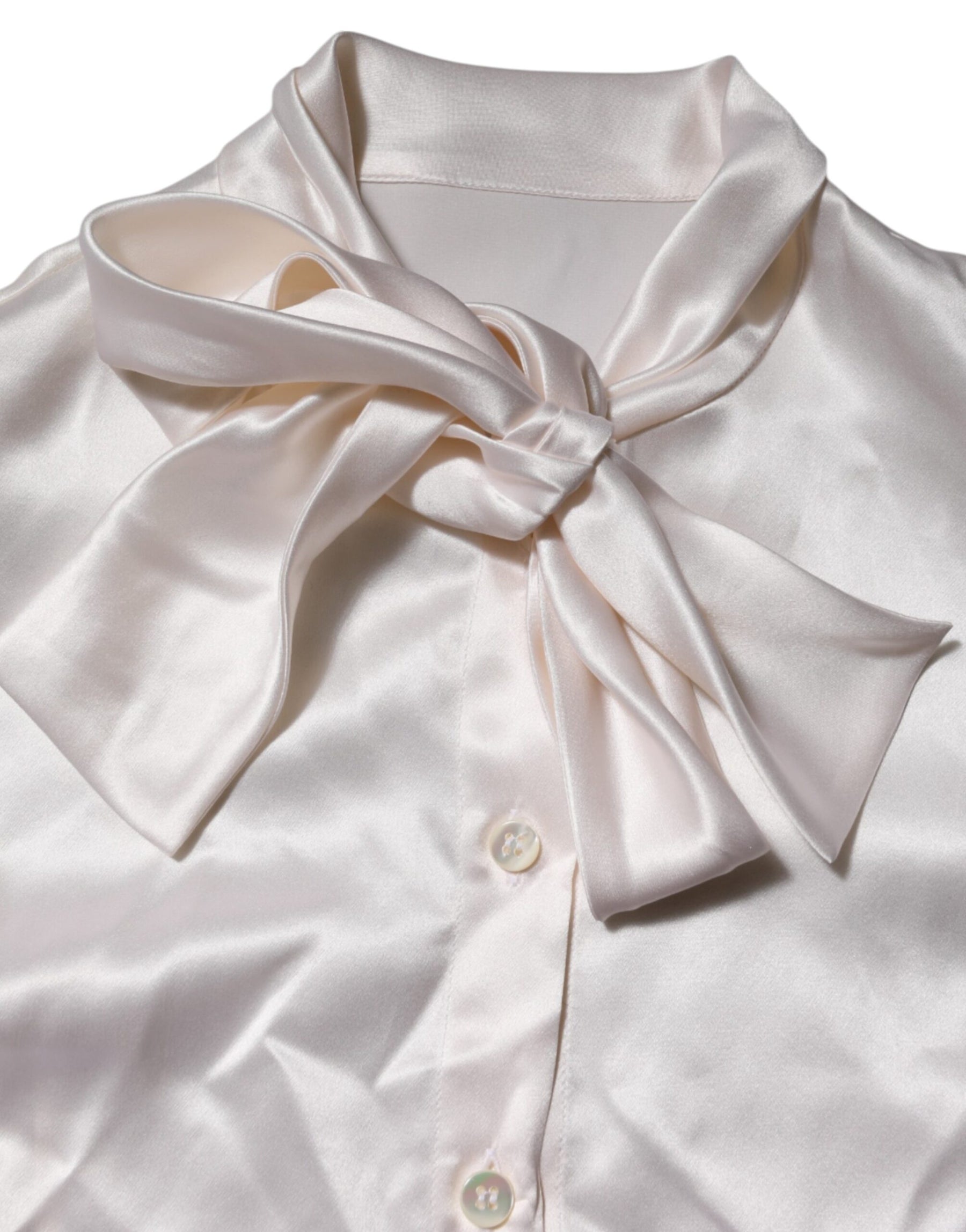 Dolce & Gabbana White Ascot Collar Long Sleeve Blouse Top | Regal Royce
