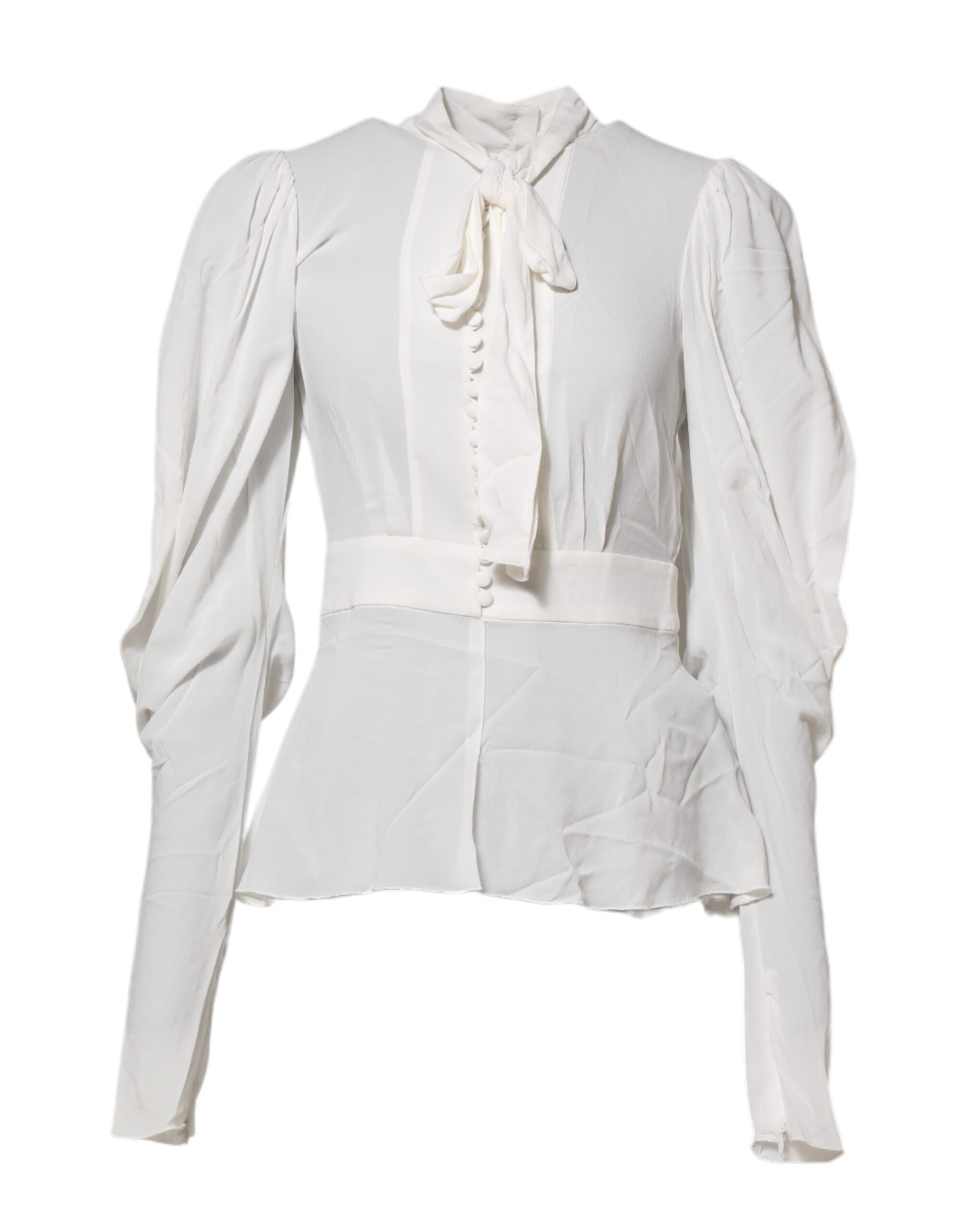 Dolce & Gabbana White Viscose Ascot Collar Long Sleeves Top | Regal Royce