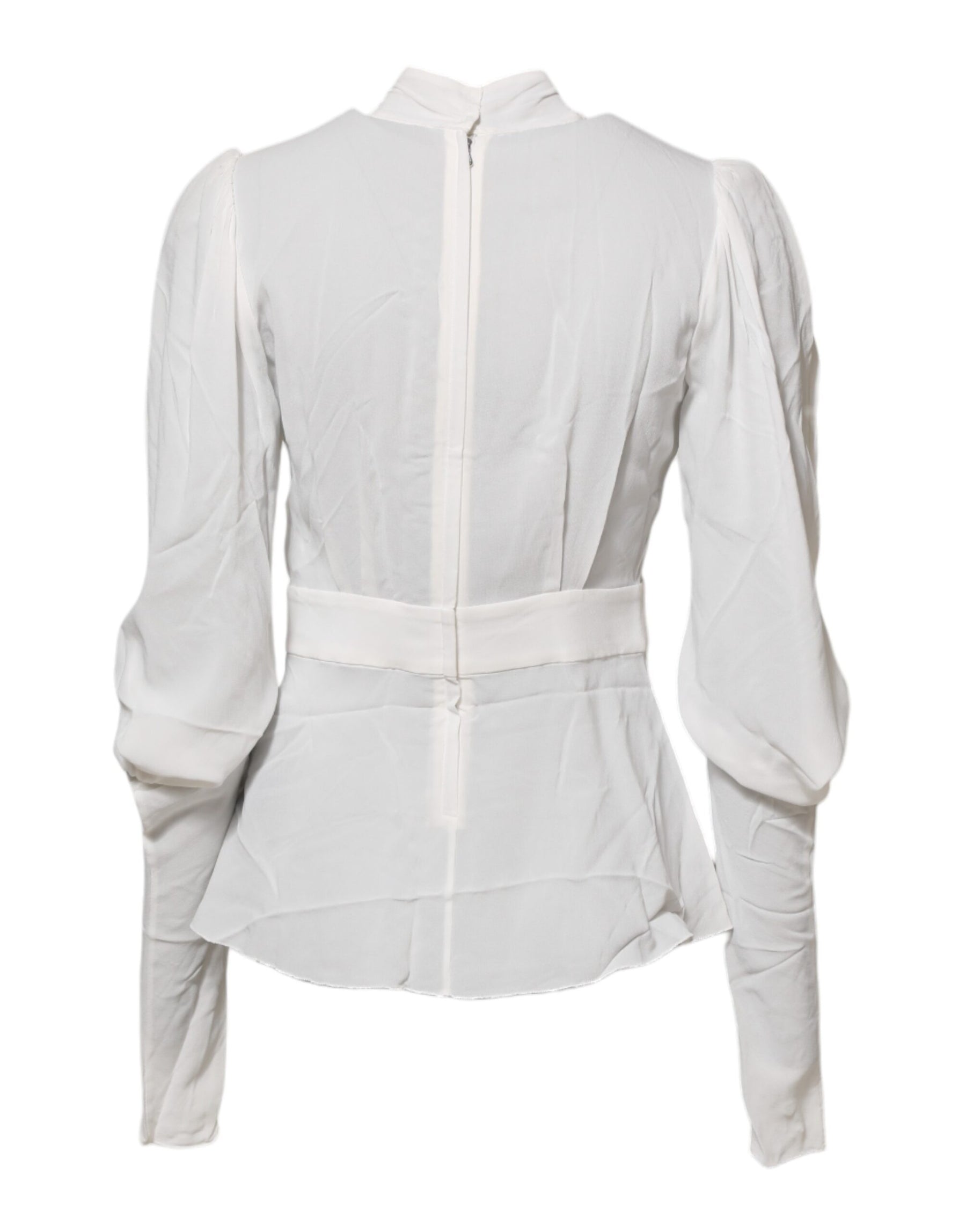Dolce & Gabbana White Viscose Ascot Collar Long Sleeves Top | Regal Royce