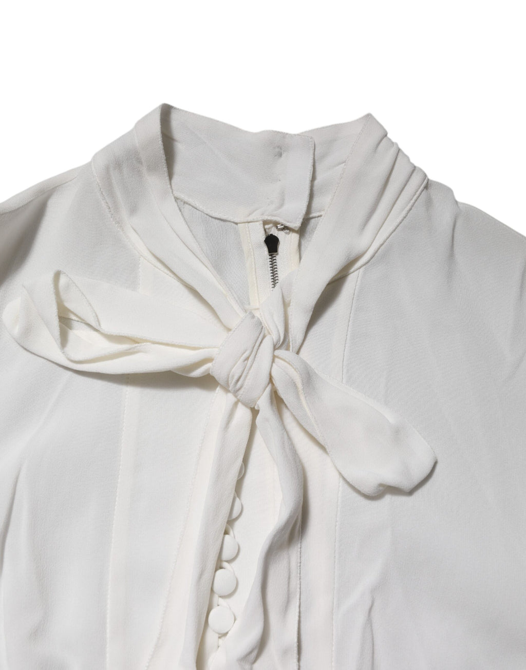 Dolce & Gabbana White Viscose Ascot Collar Long Sleeves Top
