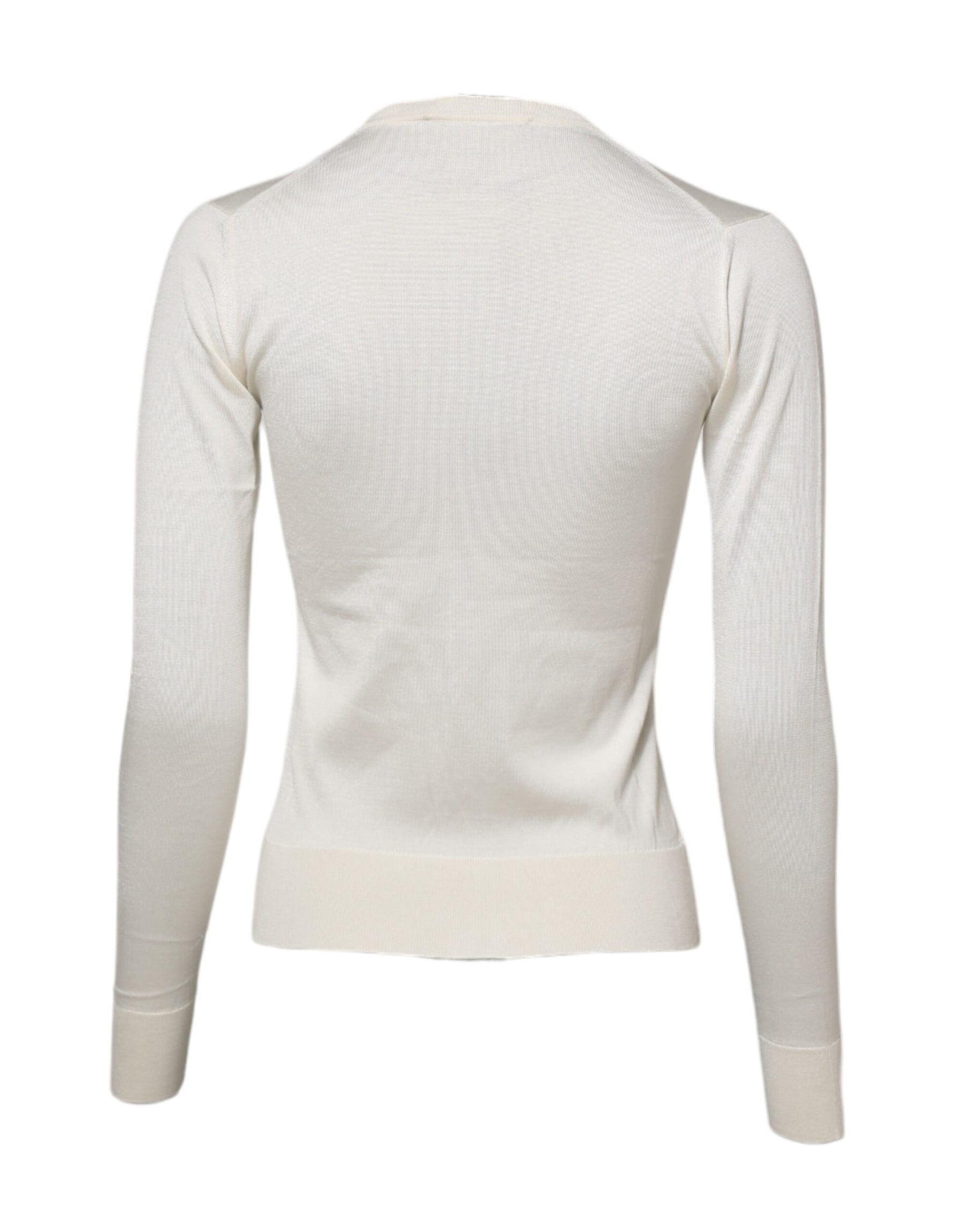 Dolce & Gabbana White Silk Lily Embellished Cardigan Sweater | Regal Royce