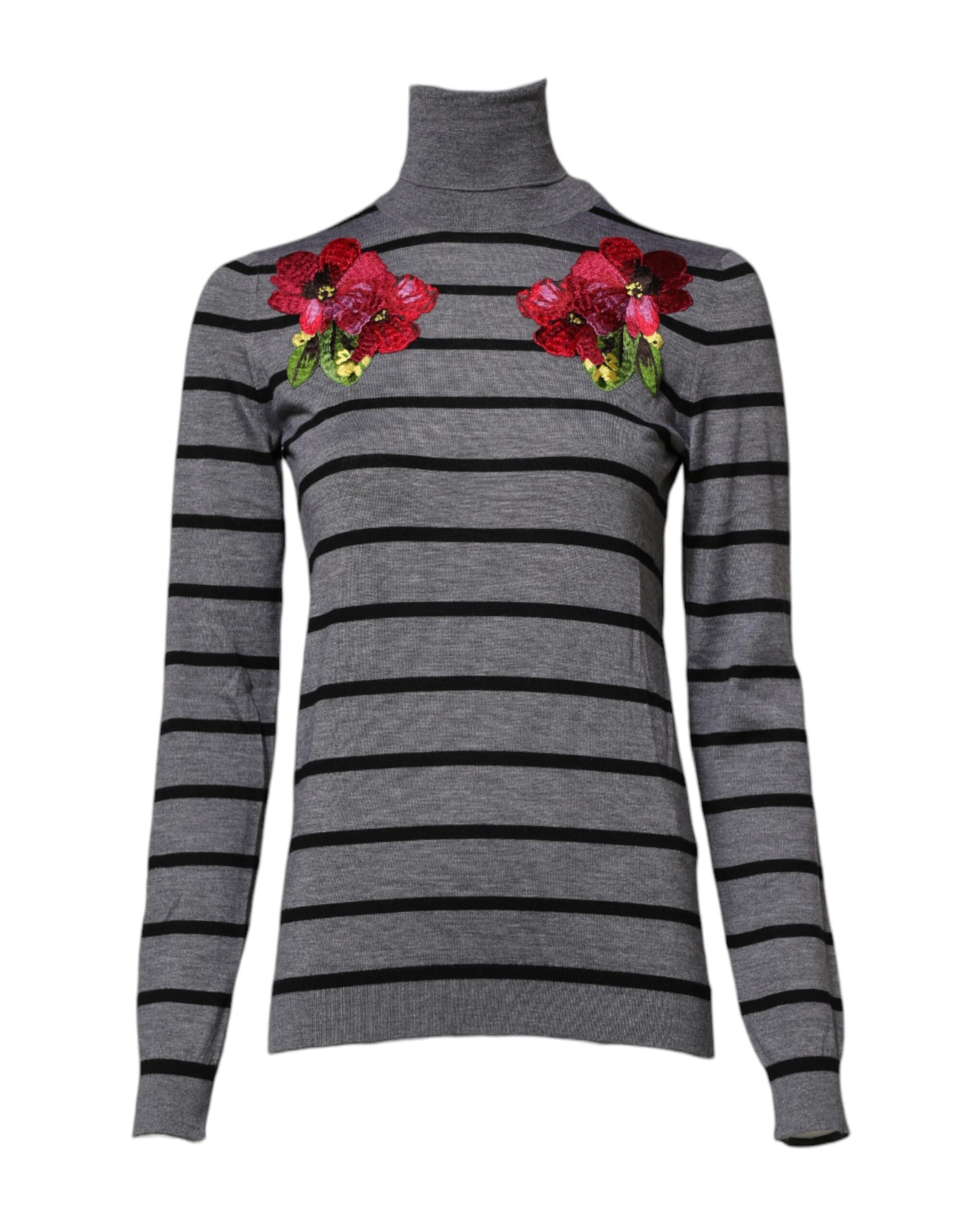 Dolce & Gabbana Gray Floral Embroidery Pullover Sweater | Regal Royce