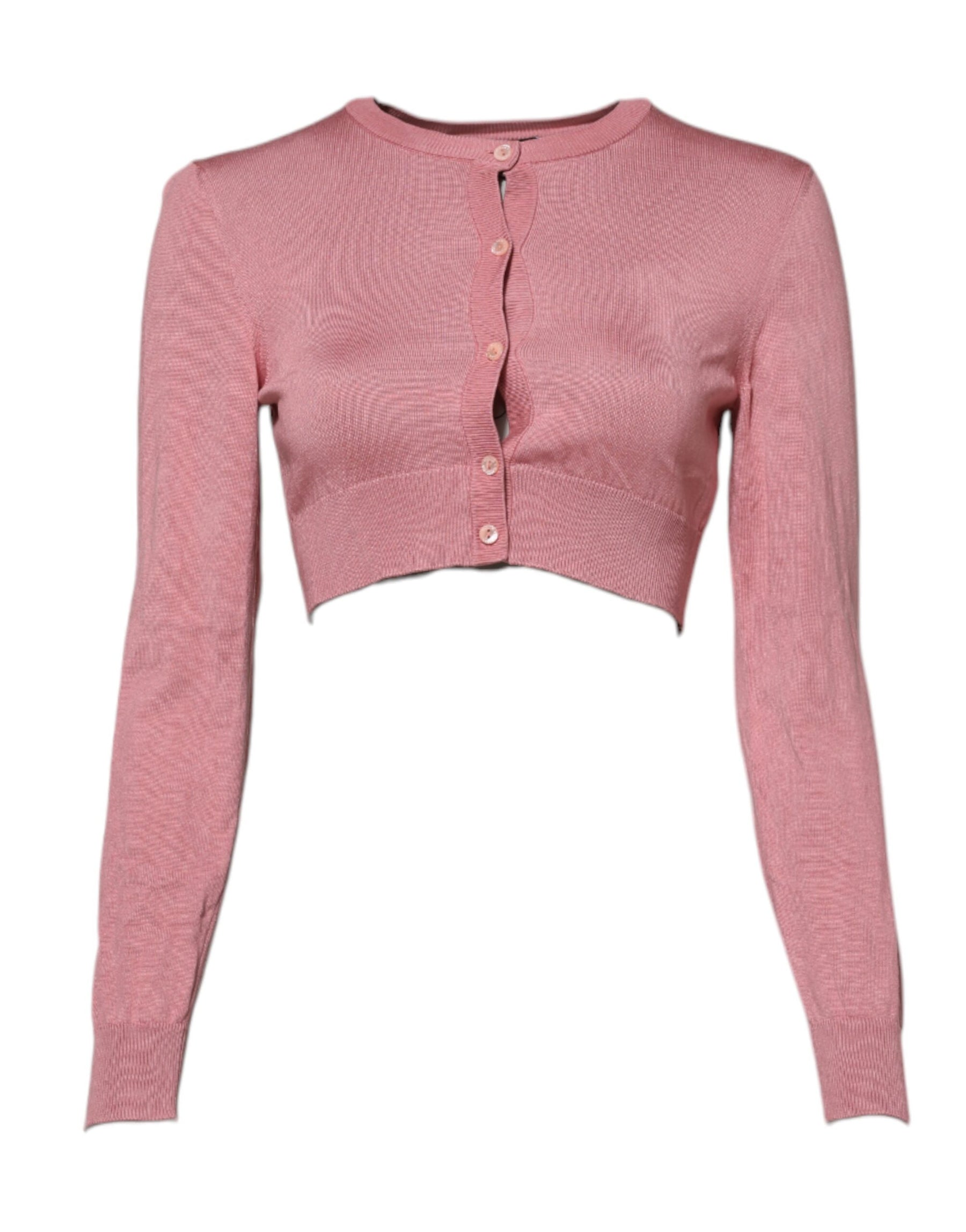 Dolce & Gabbana Pink Silk Cropped Crew Neck Cardigan Sweater | Regal Royce