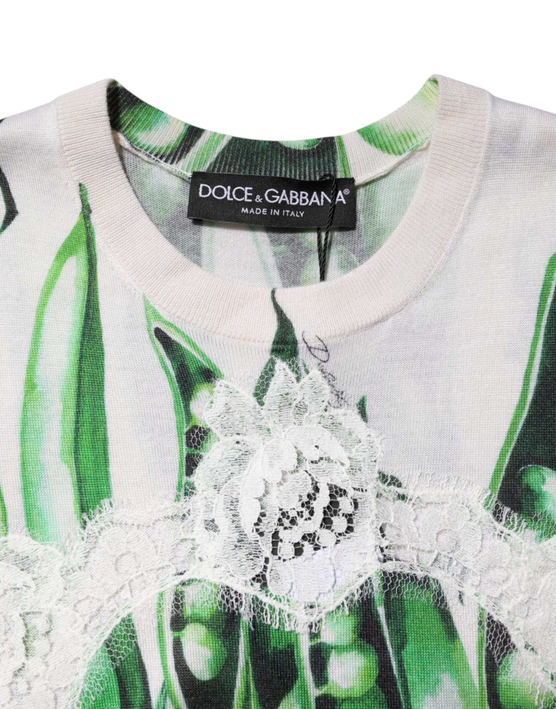Dolce & Gabbana White Green Pea Print Sleeveless Blouse Top | Regal Royce
