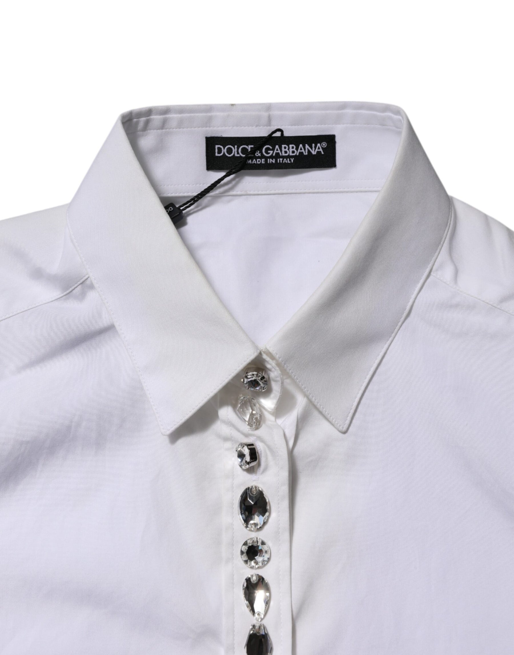 Dolce & Gabbana White Crystal Embellished Collared Shirt Top | Regal Royce