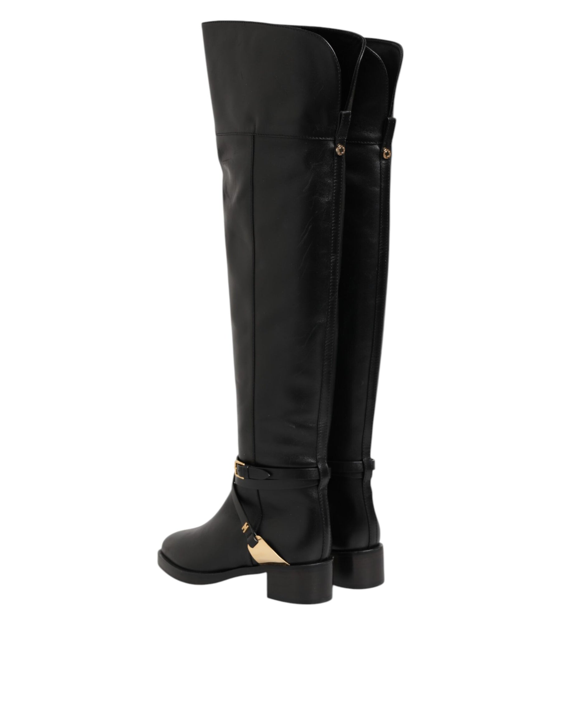 Elisabetta Franchi Black Leather Buckled High Boots Shoes | Regal Royce