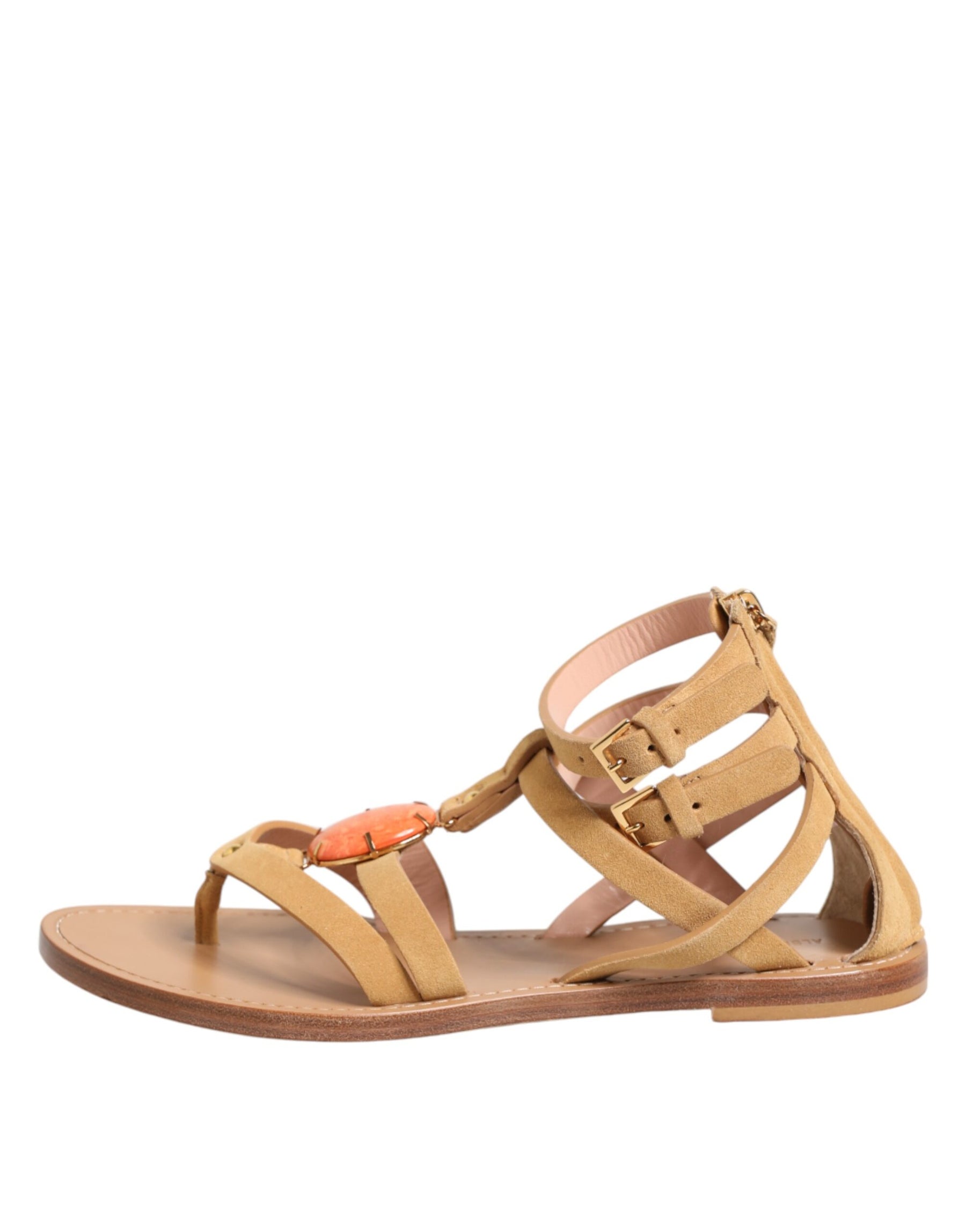 Alberta Ferretti Brown Flip Flops Zipper Ankle Strap Shoes | Regal Royce