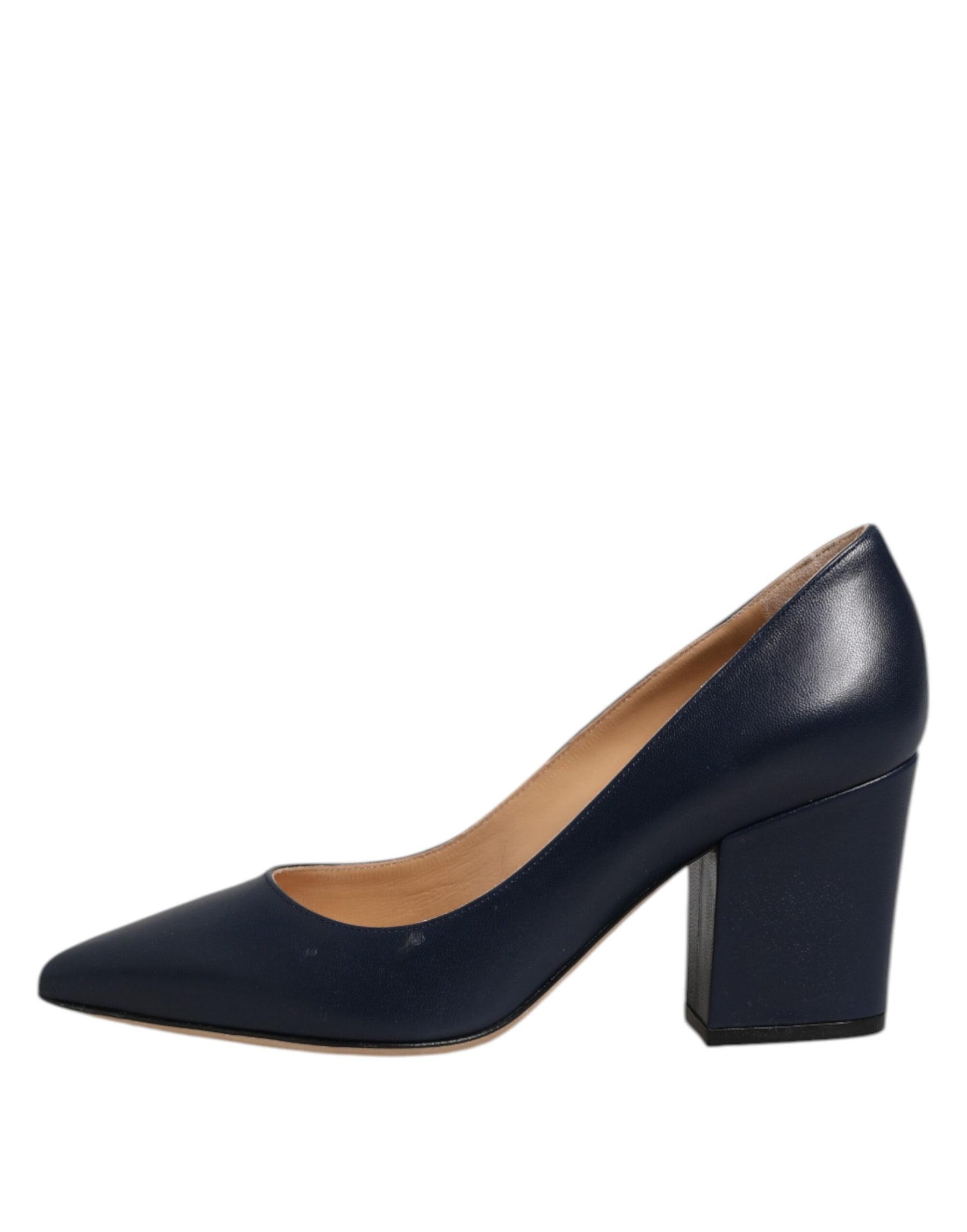 Sergio Rossi Blue Leather Pointed Toe Block Heels Shoes | Regal Royce