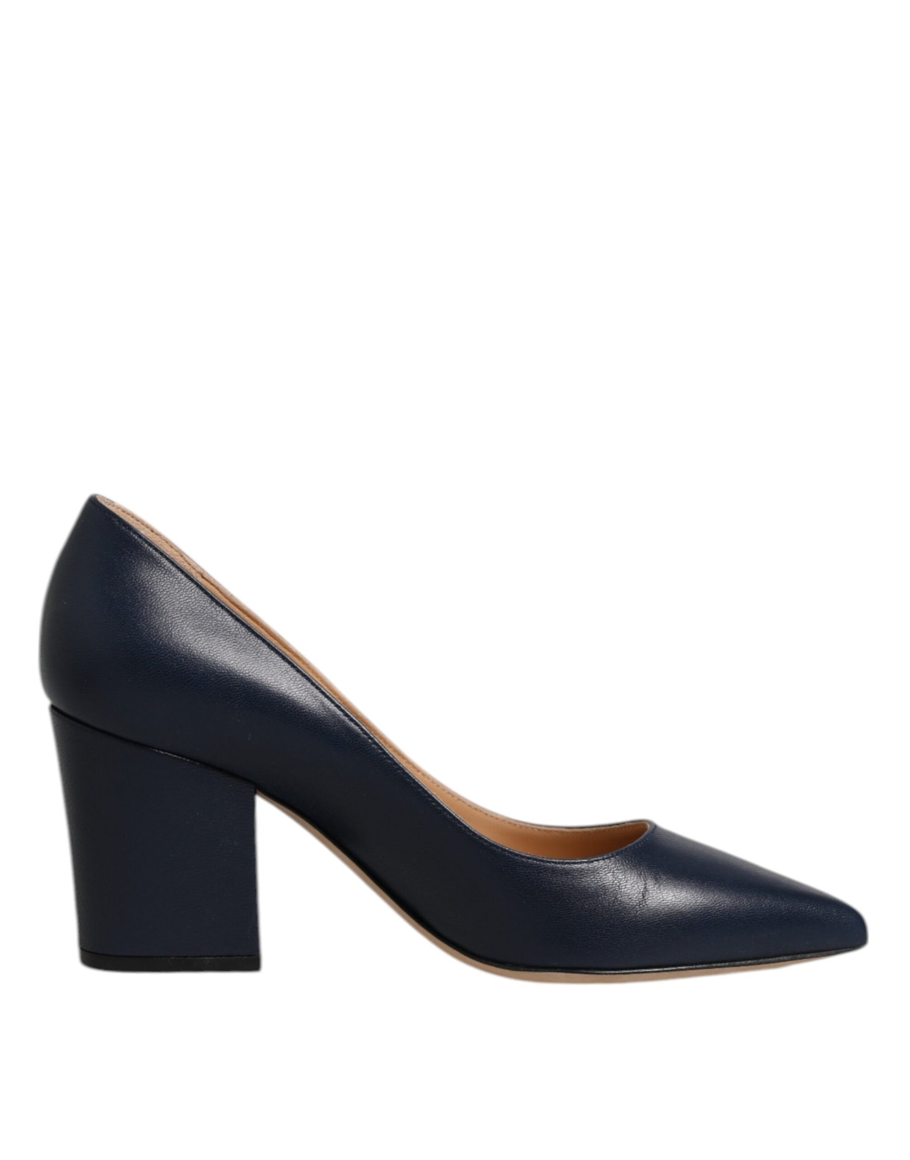 Sergio Rossi Blue Leather Pointed Toe Block Heels Shoes | Regal Royce