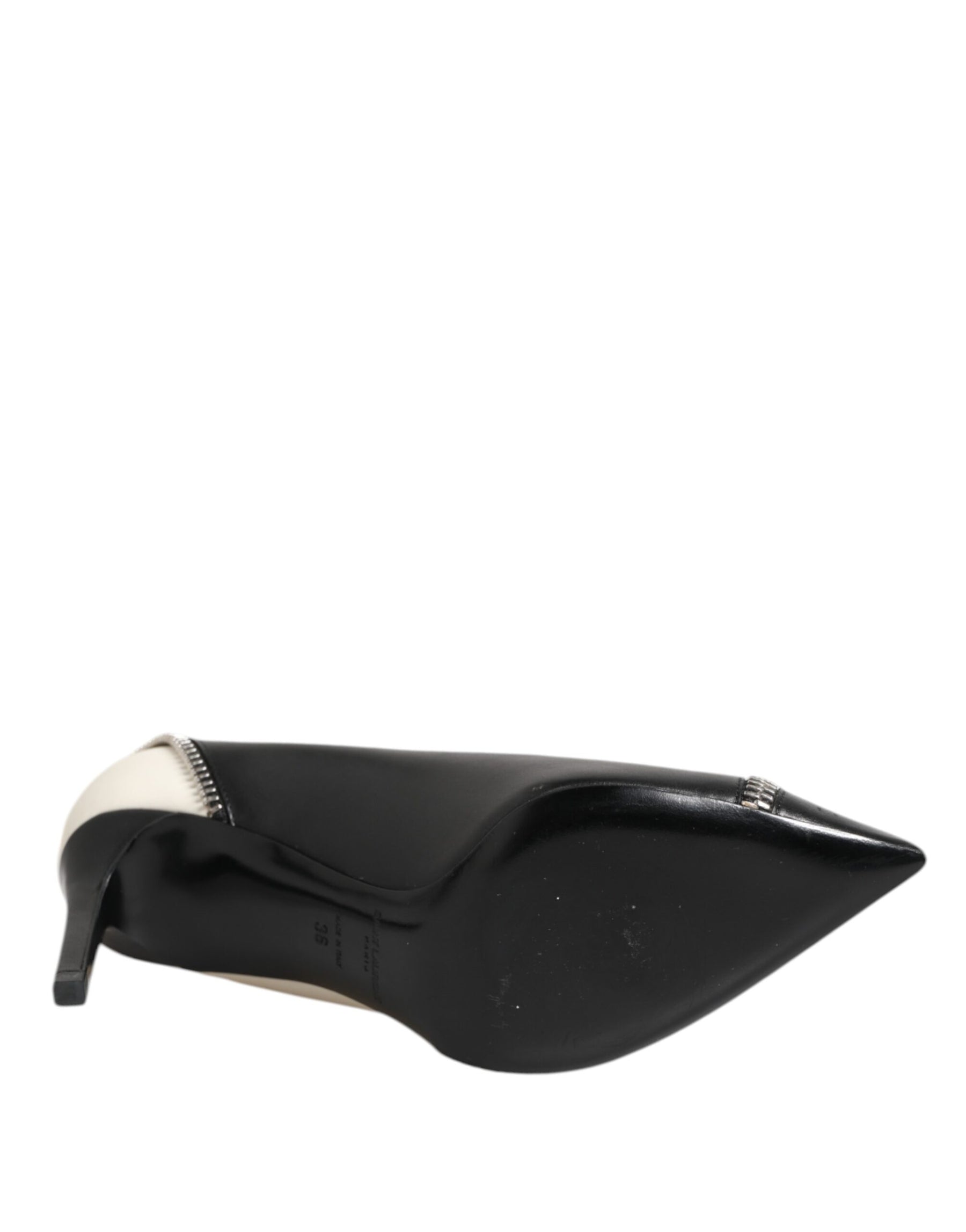 Saint Laurent White Black Leather Pointed Toe Heels Shoes | Regal Royce