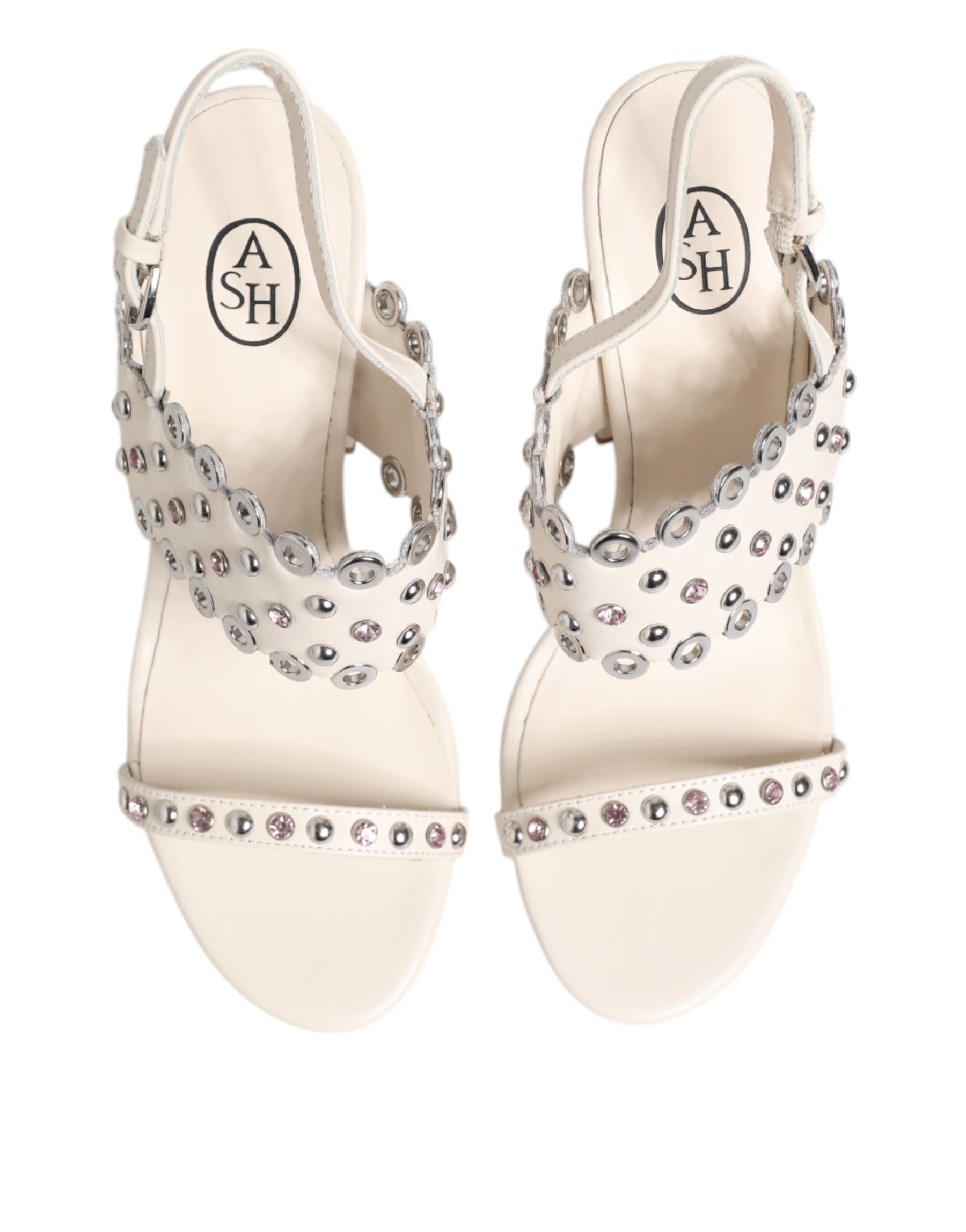 ASH White Block Heeled Studded Quarter Strap Sandals Shoes | Regal Royce