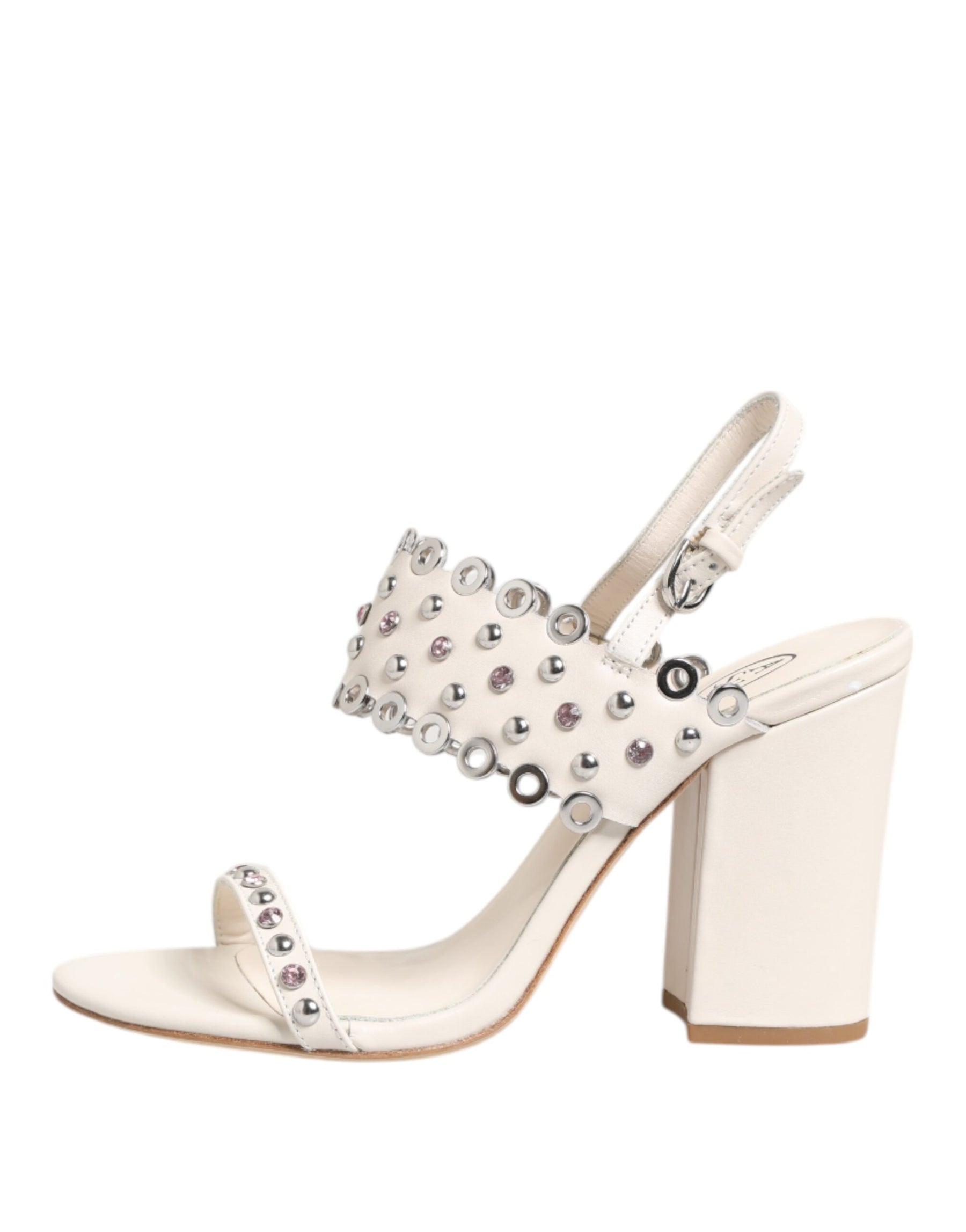 ASH White Block Heeled Studded Quarter Strap Sandals Shoes | Regal Royce
