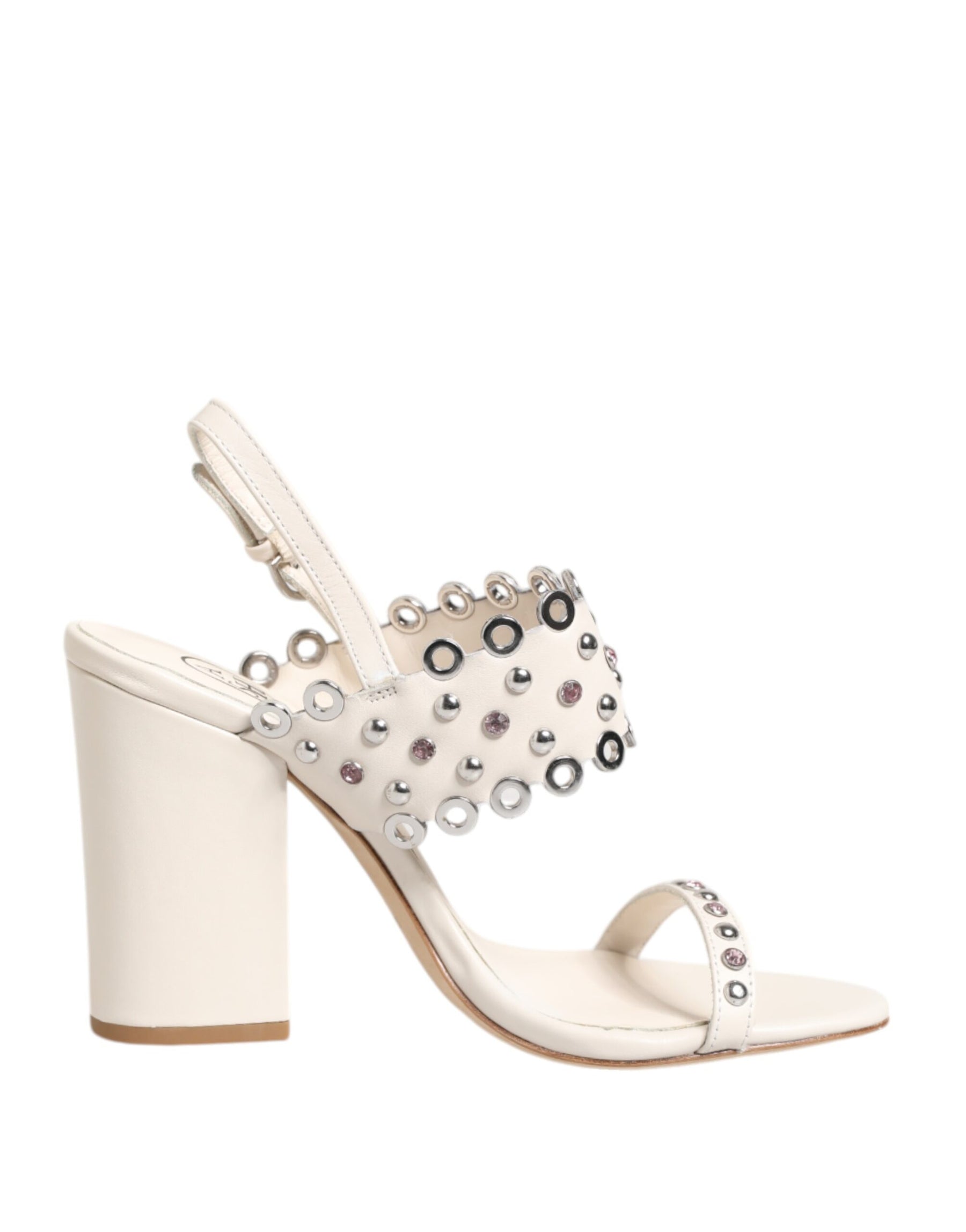 ASH White Block Heeled Studded Quarter Strap Sandals Shoes | Regal Royce