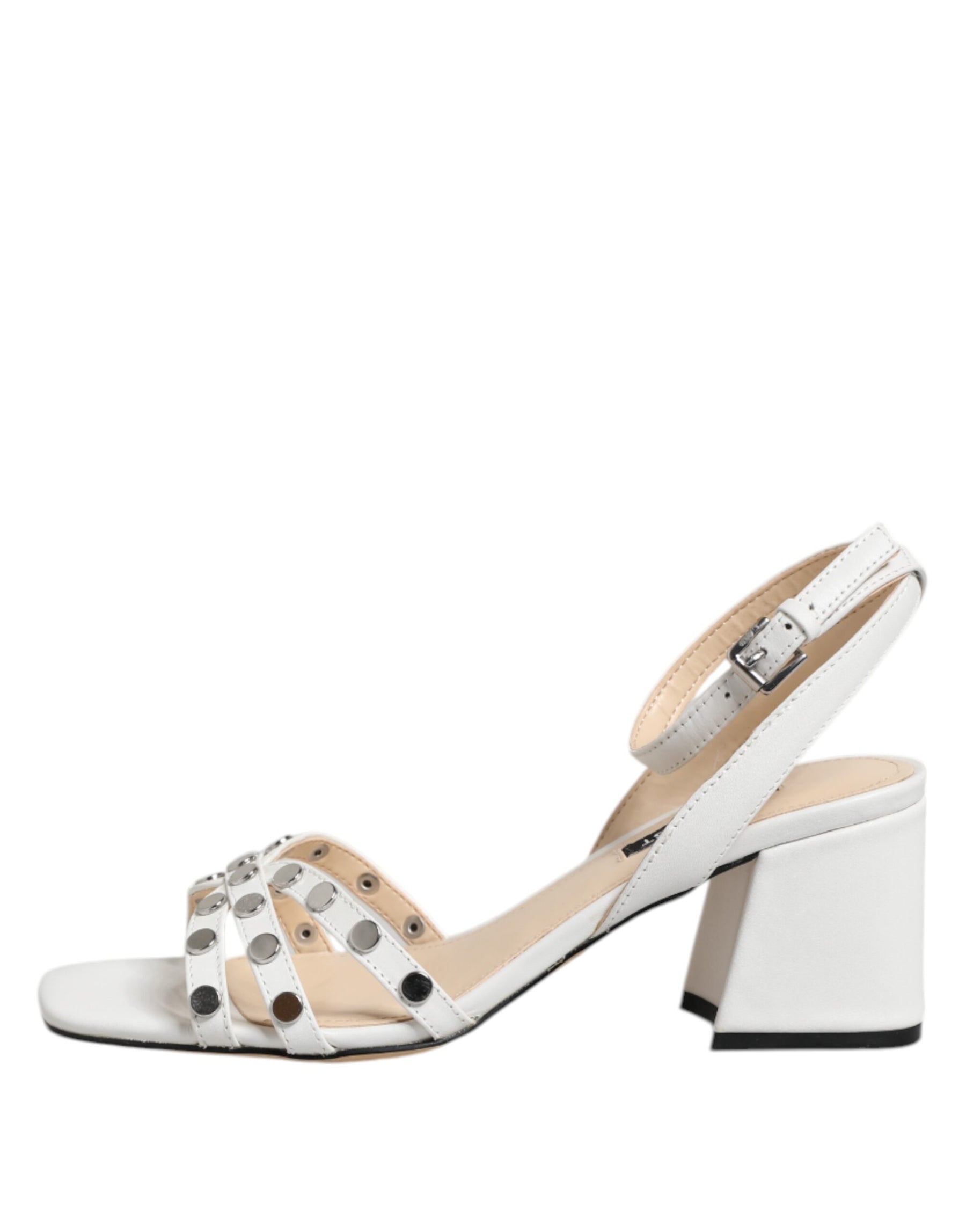 Nine West White Block Heeled Studded Wrap Strap Sandals Shoes | Regal Royce