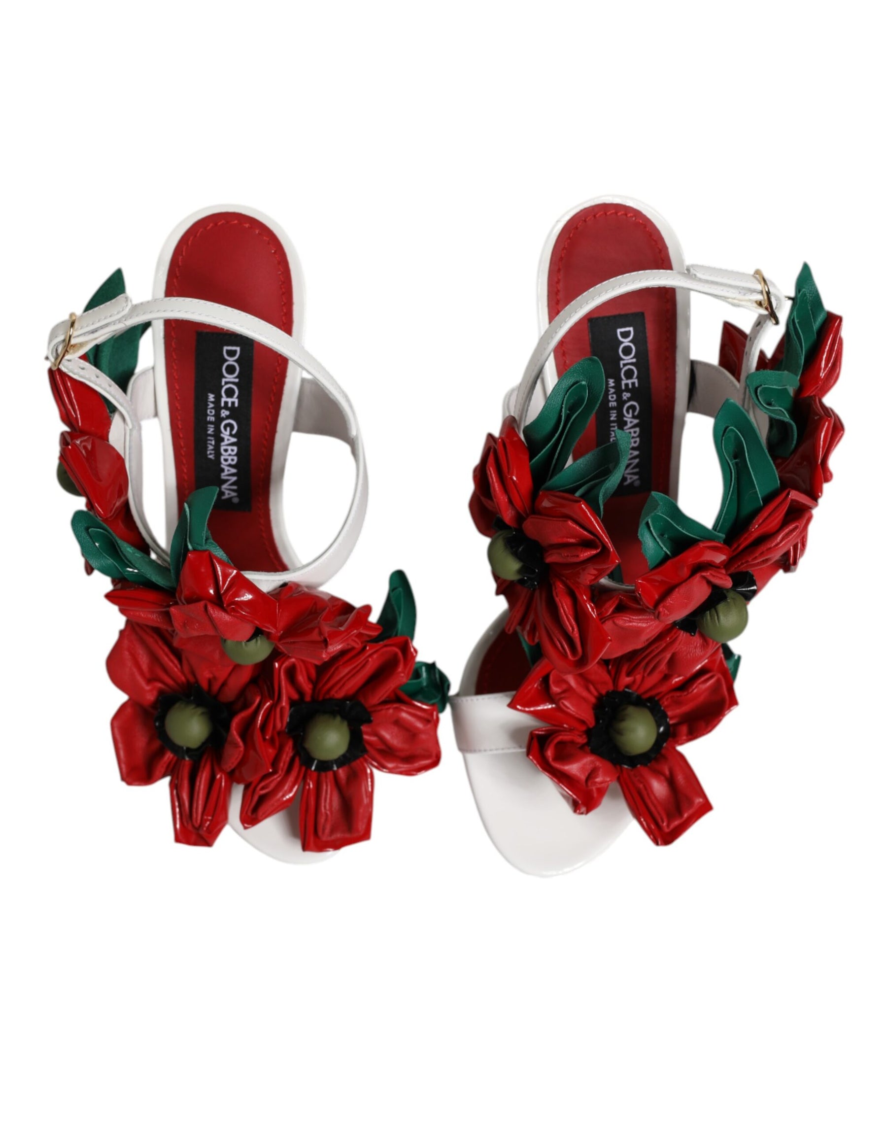 Dolce & Gabbana White Leather Floral Detailing Sandals Shoes | Regal Royce