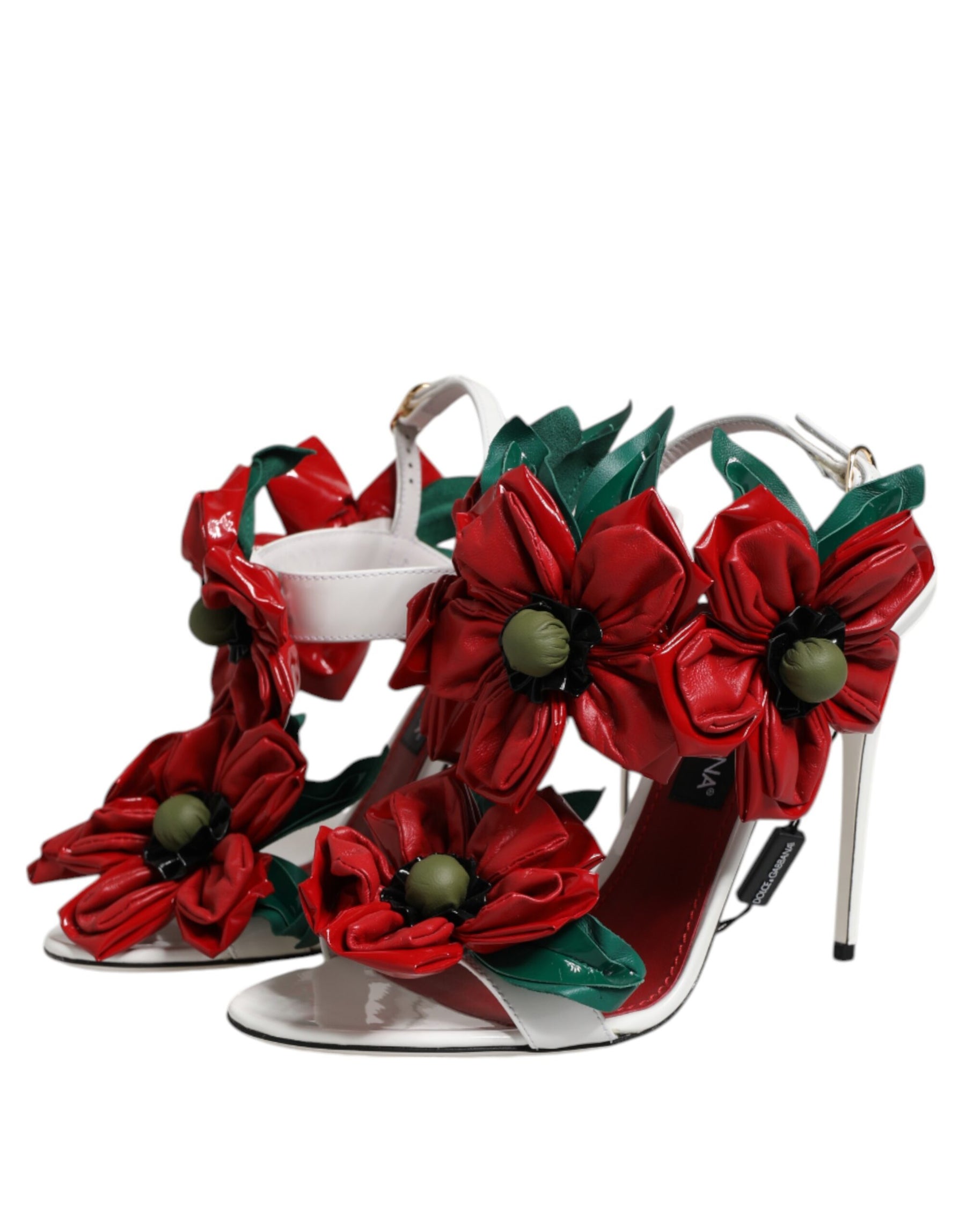 Dolce & Gabbana White Leather Floral Detailing Sandals Shoes | Regal Royce