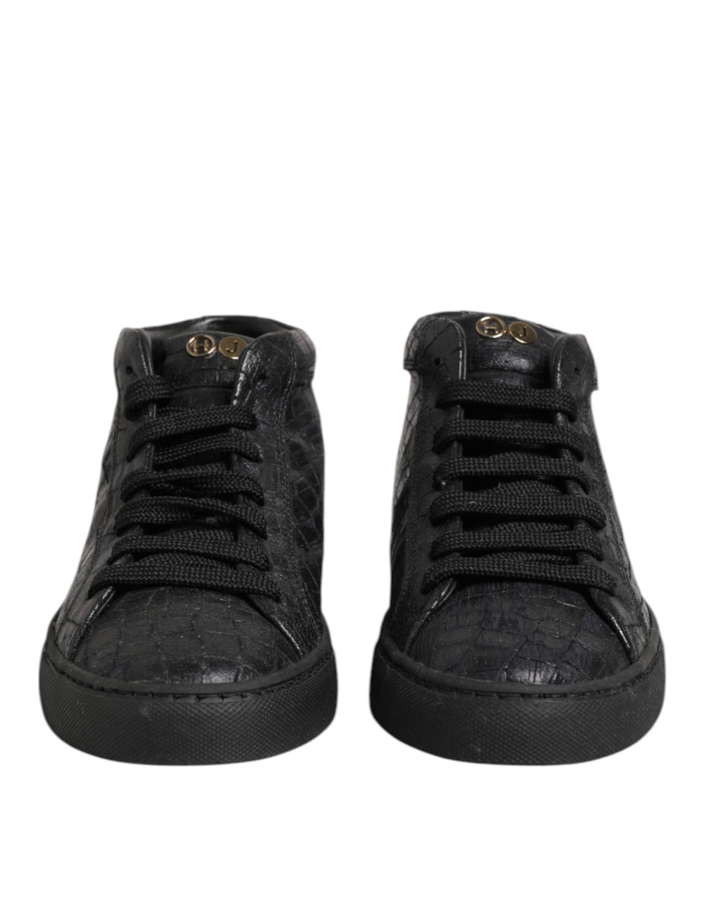HIDE & JACK Black Leather Lace Up Mid Top Sneakers Shoes