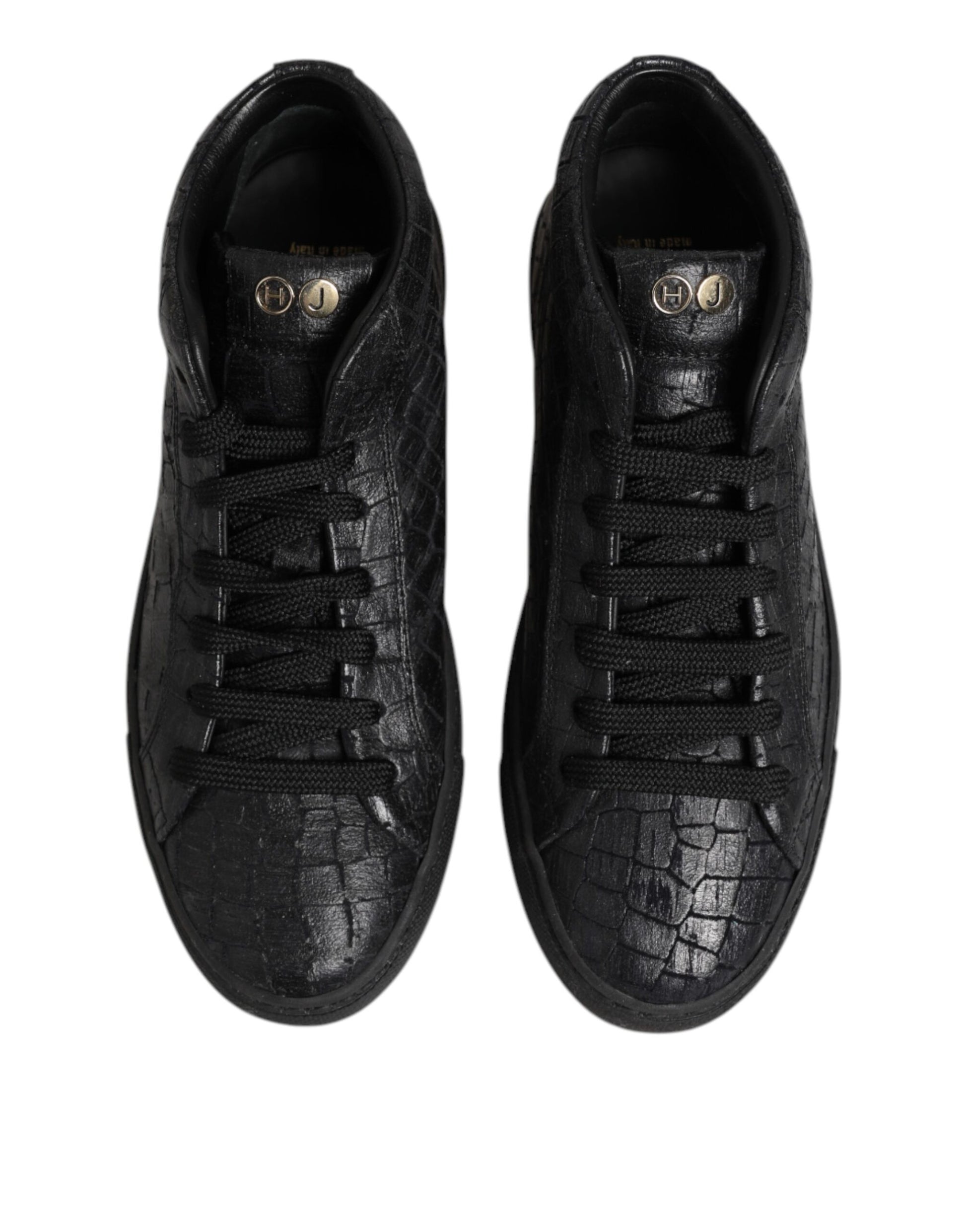 HIDE & JACK Black Leather Lace Up Mid Top Sneakers Shoes