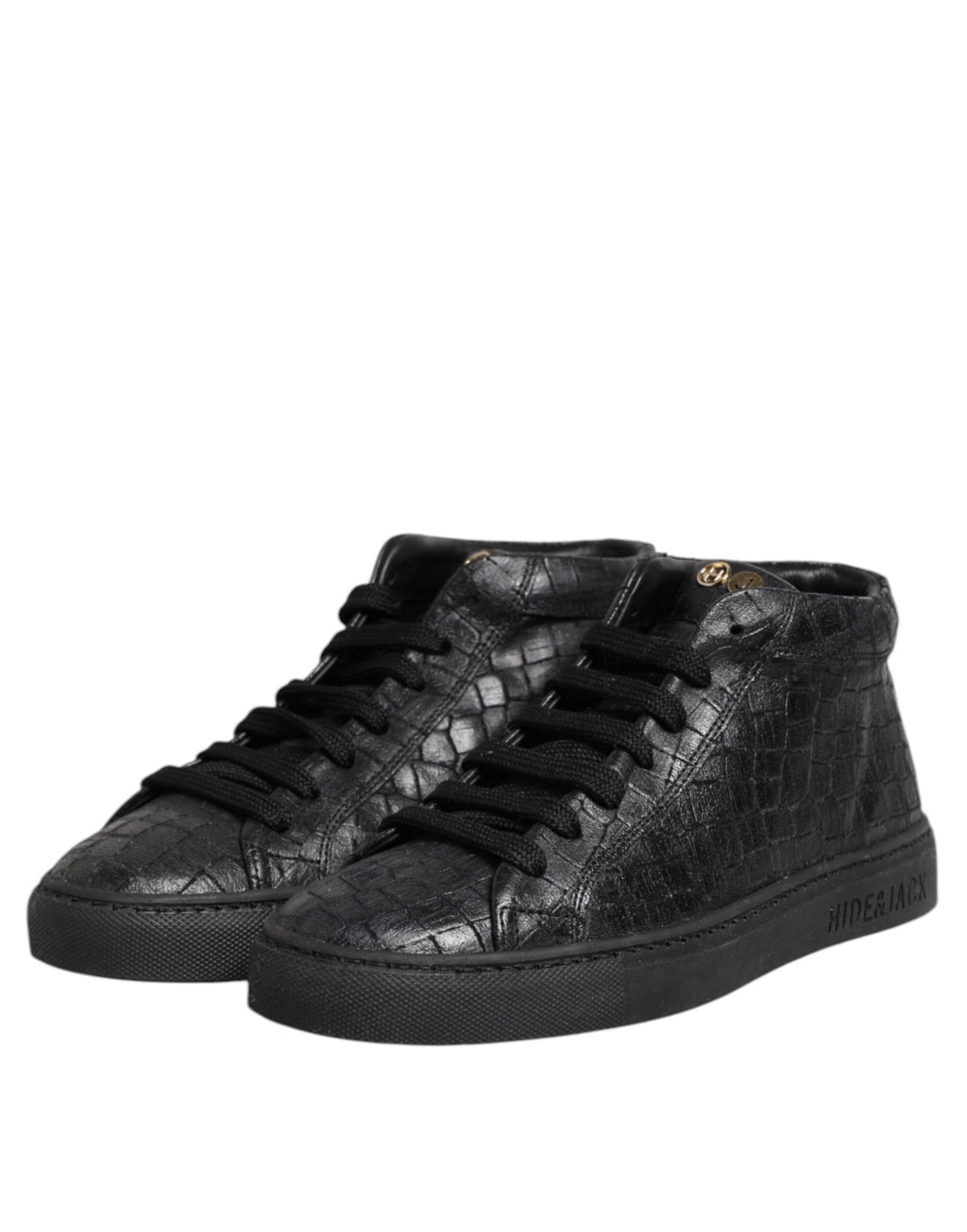 HIDE & JACK Black Leather Lace Up Mid Top Sneakers Shoes