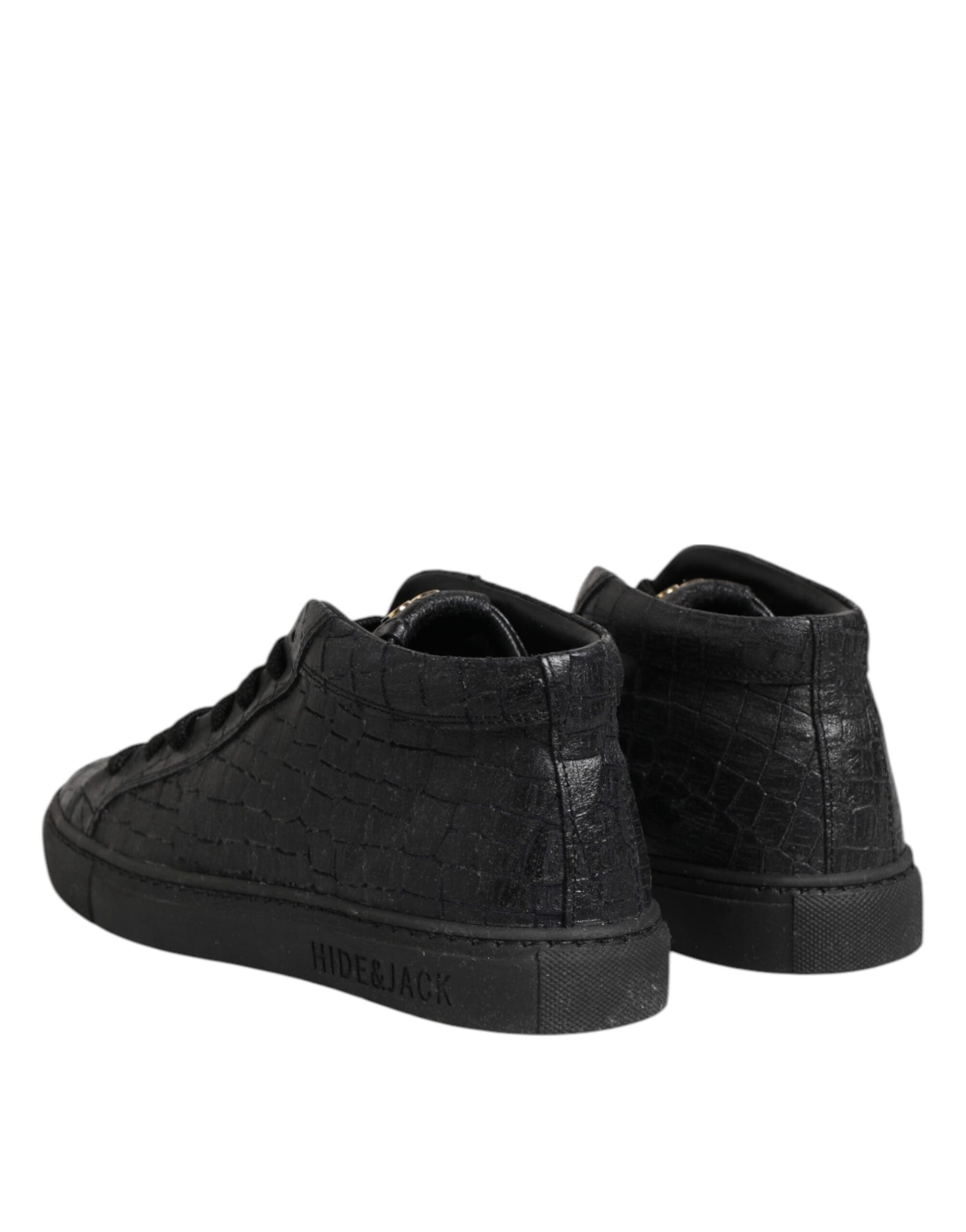 HIDE & JACK Black Leather Lace Up Mid Top Sneakers Shoes | Regal Royce