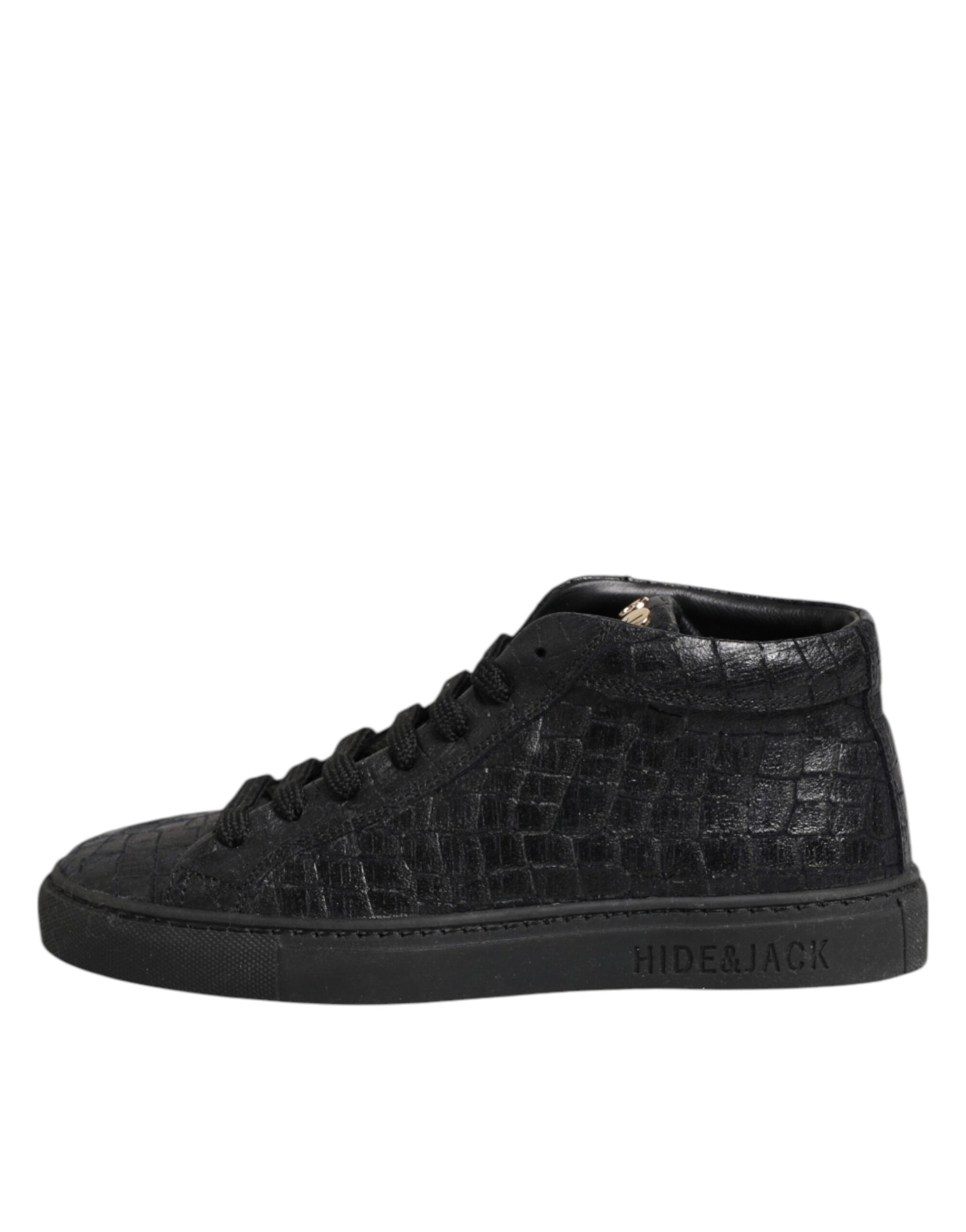 HIDE & JACK Black Leather Lace Up Mid Top Sneakers Shoes | Regal Royce