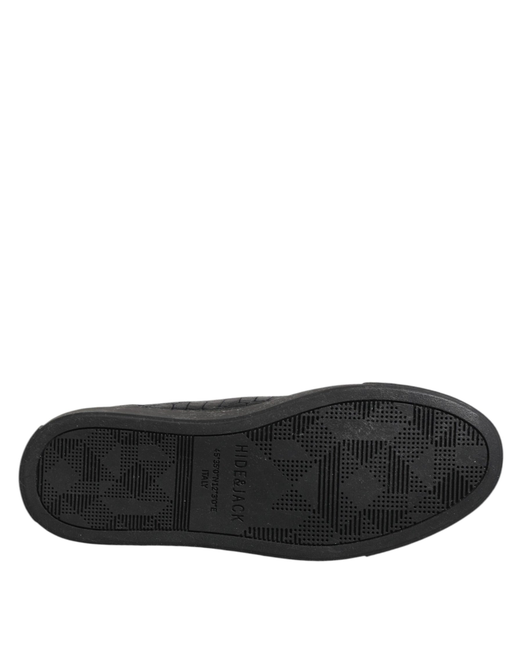 HIDE & JACK Black Leather Lace Up Mid Top Sneakers Shoes | Regal Royce