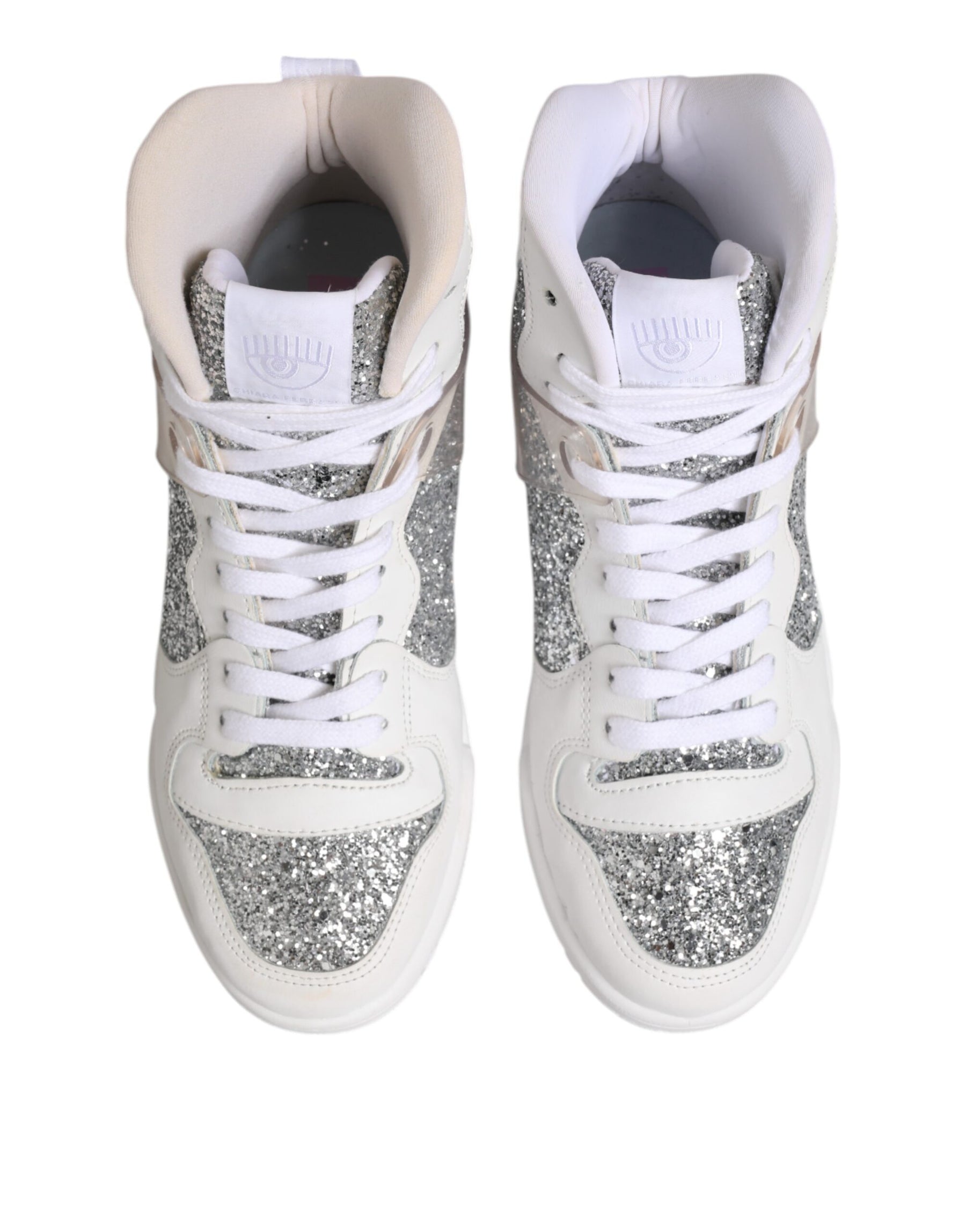 Chiara Ferragni White Silver High Top Women Sneakers Shoes | Regal Royce